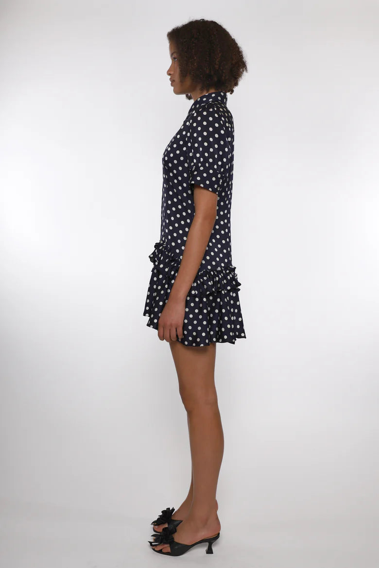 SNOOD DRESS - NAVY POLKA DOT