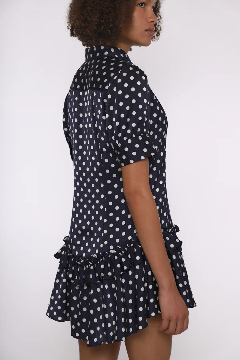 SNOOD DRESS - NAVY POLKA DOT