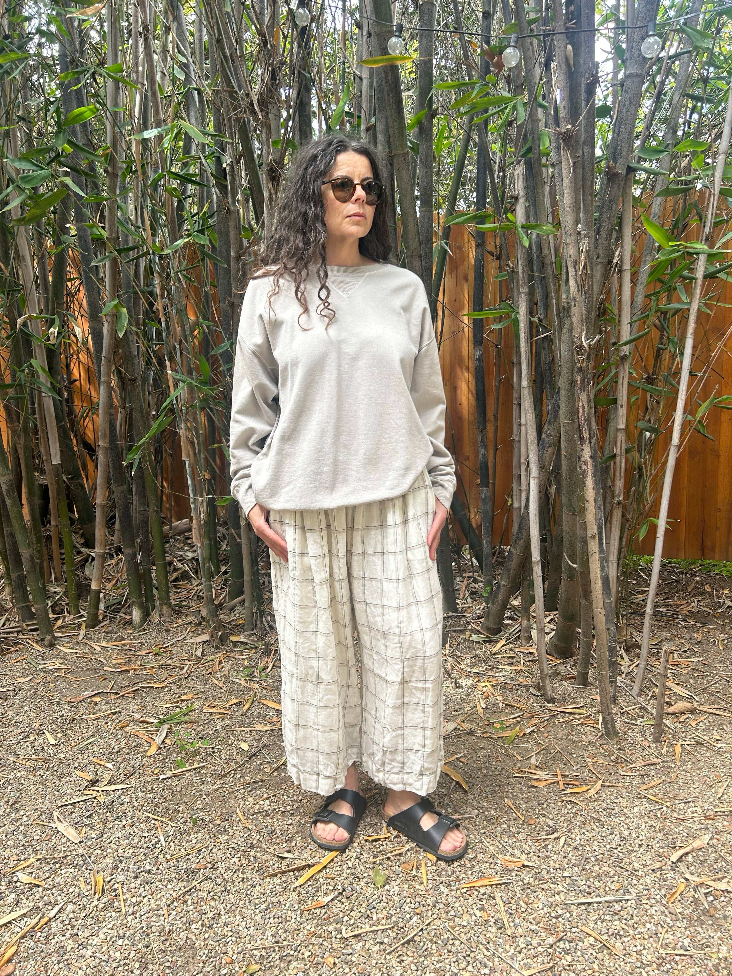 LINEN CHECK PANT - ECRU