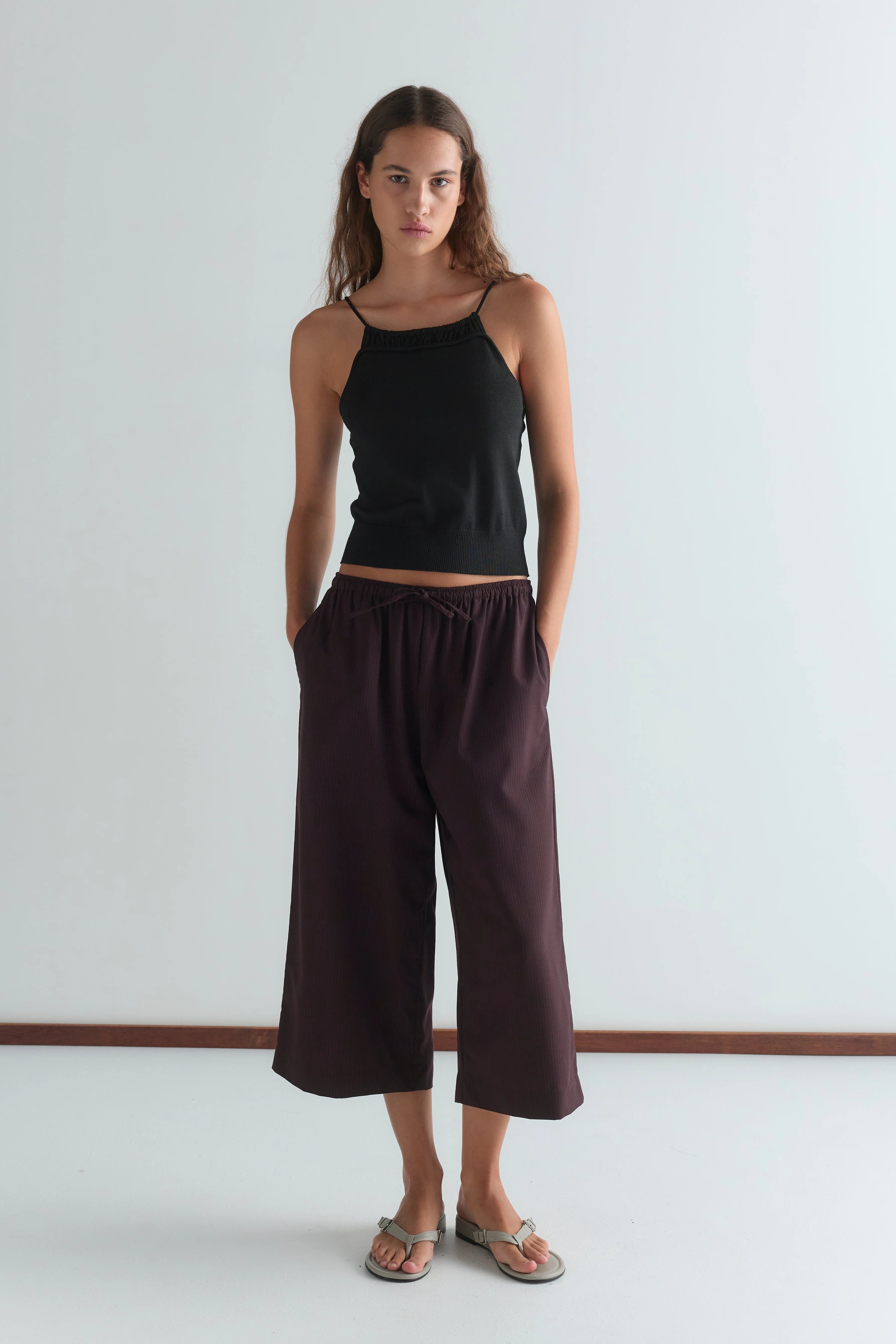 DRAWCORD CULOTTE - BURGUNDY BROWN STRIPE