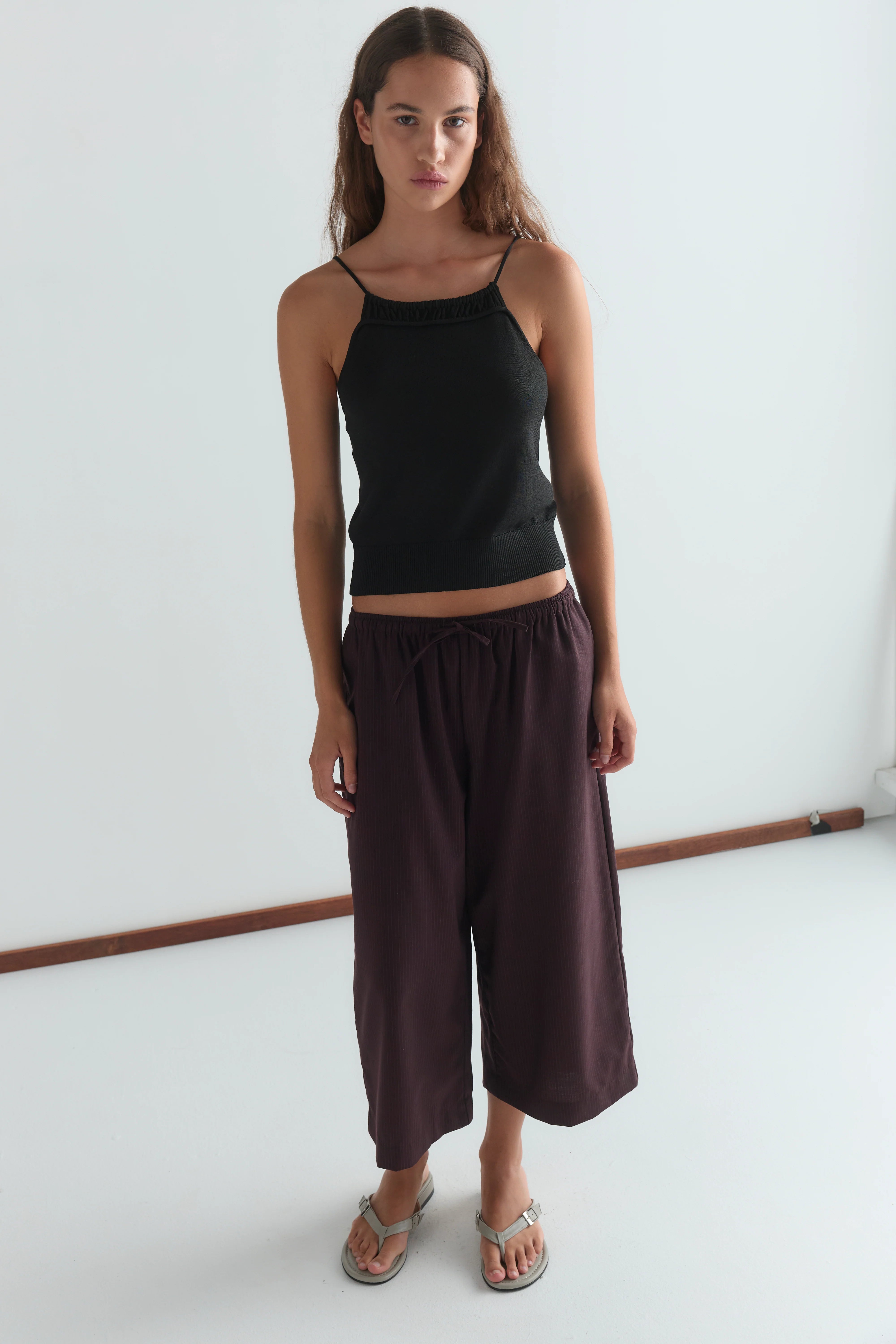 DRAWCORD CULOTTE - BURGUNDY BROWN STRIPE