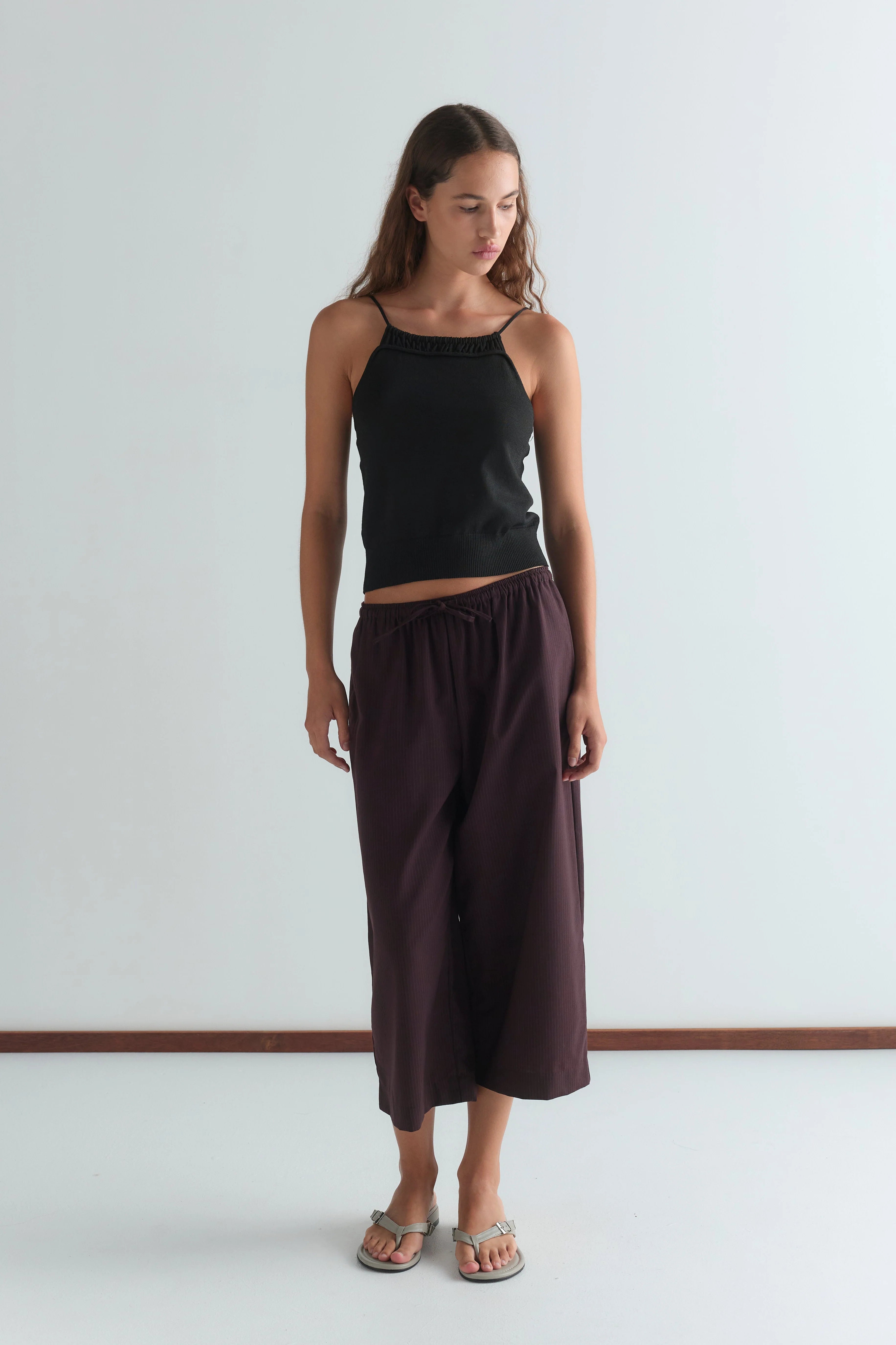 DRAWCORD CULOTTE - BURGUNDY BROWN STRIPE