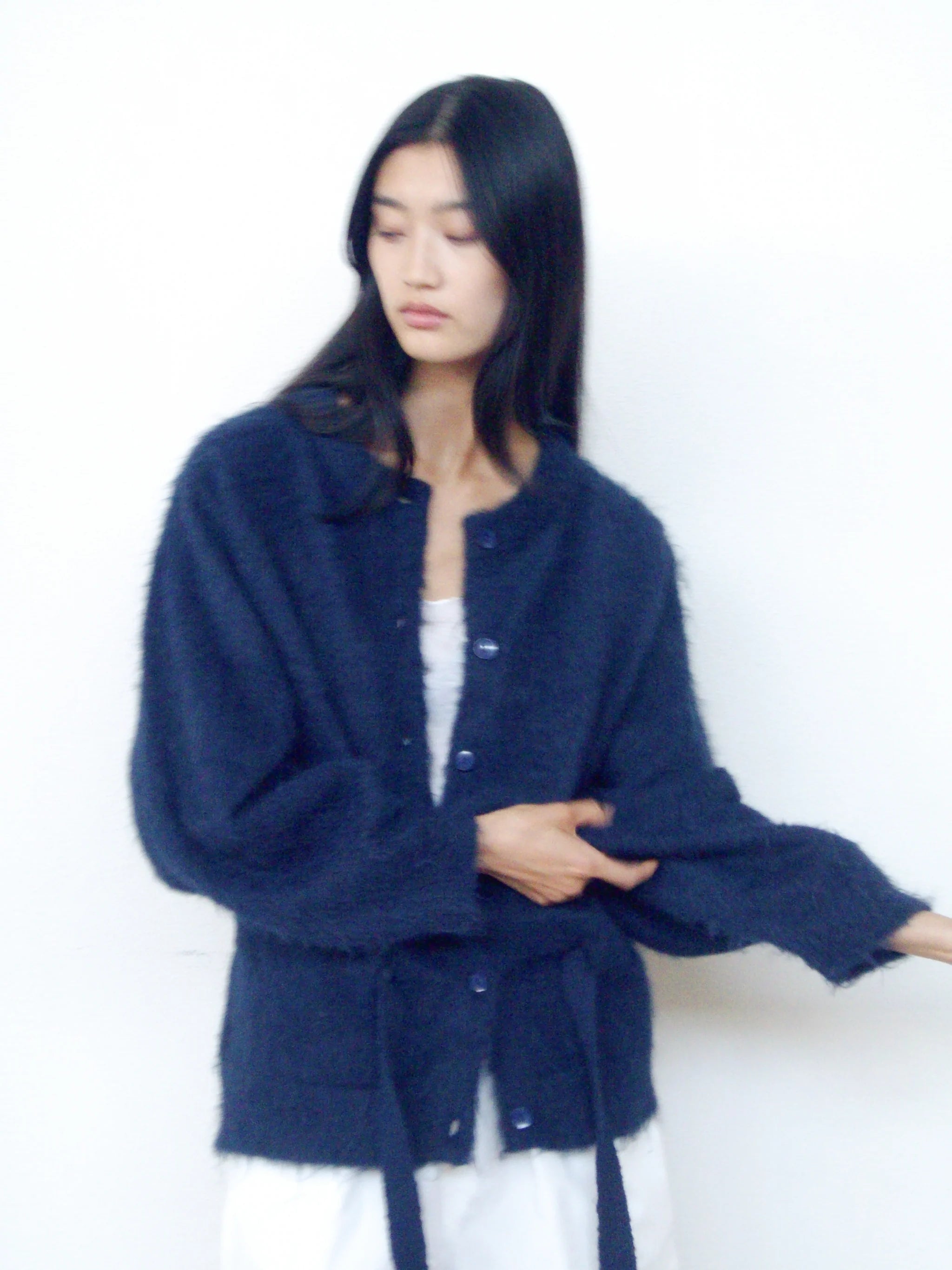 BELTED CARDI - NAVY