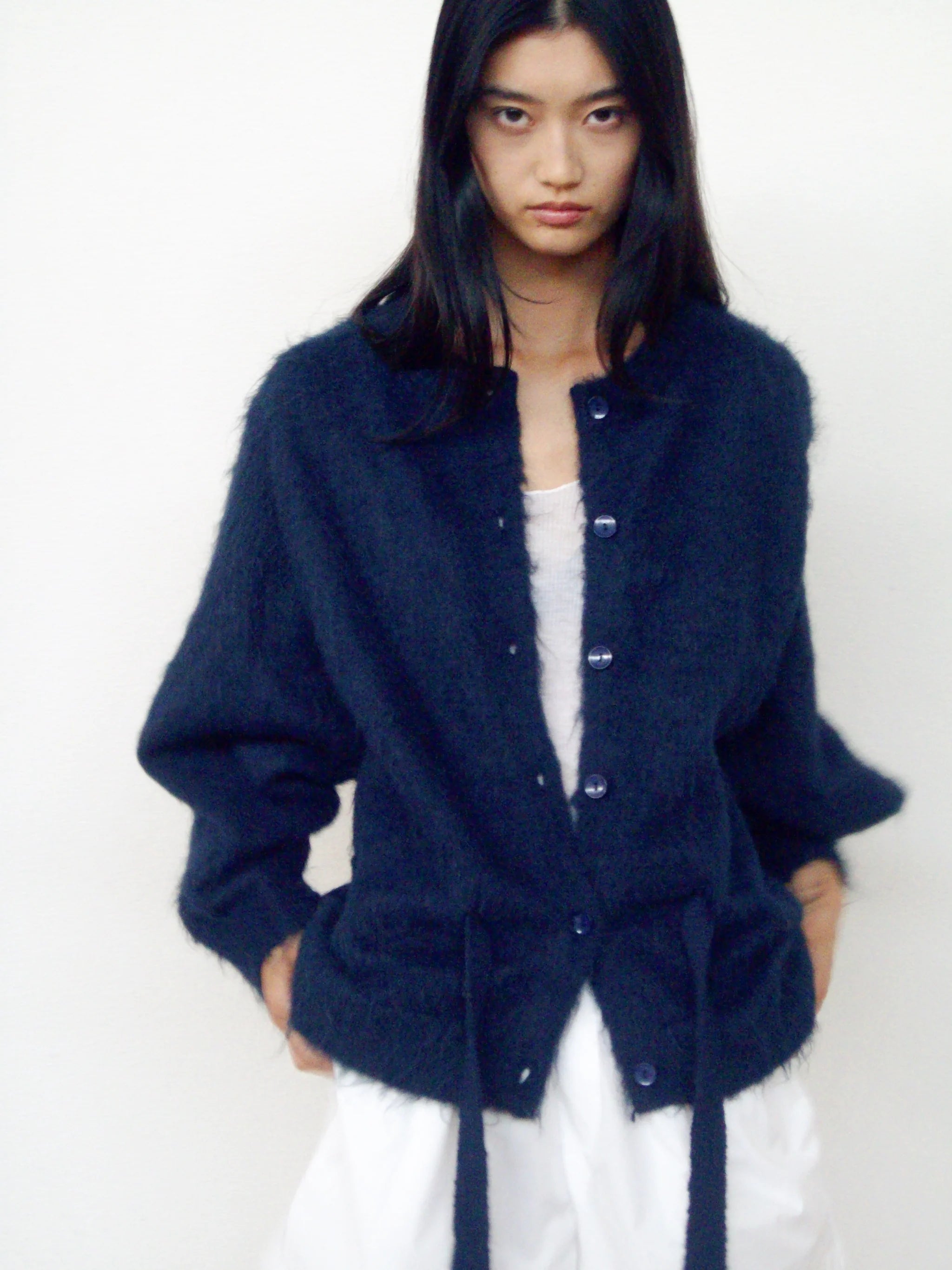BELTED CARDI - NAVY
