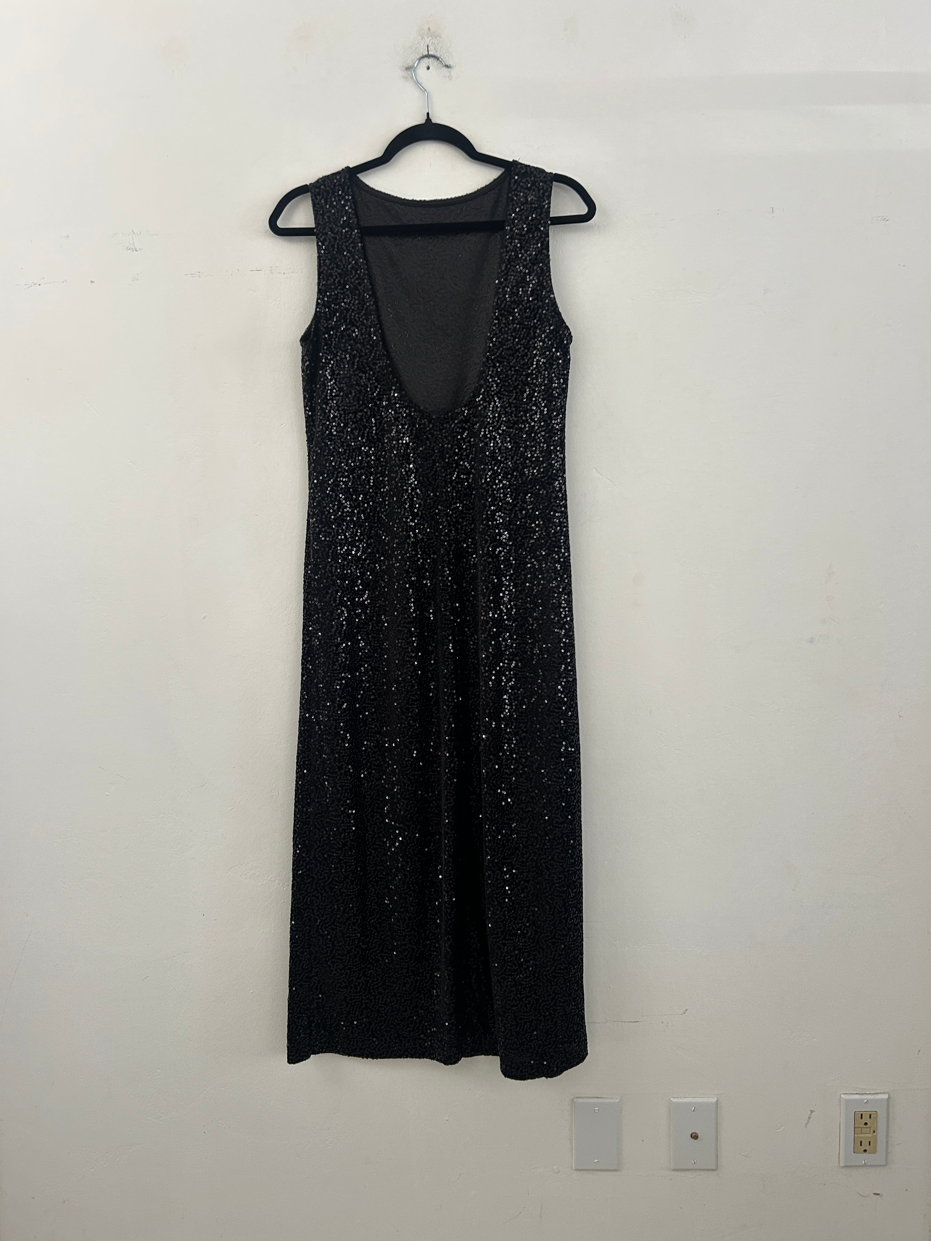 SAMPLE - LOW BACK COLUMN DRESS - BLACK SEQUINS