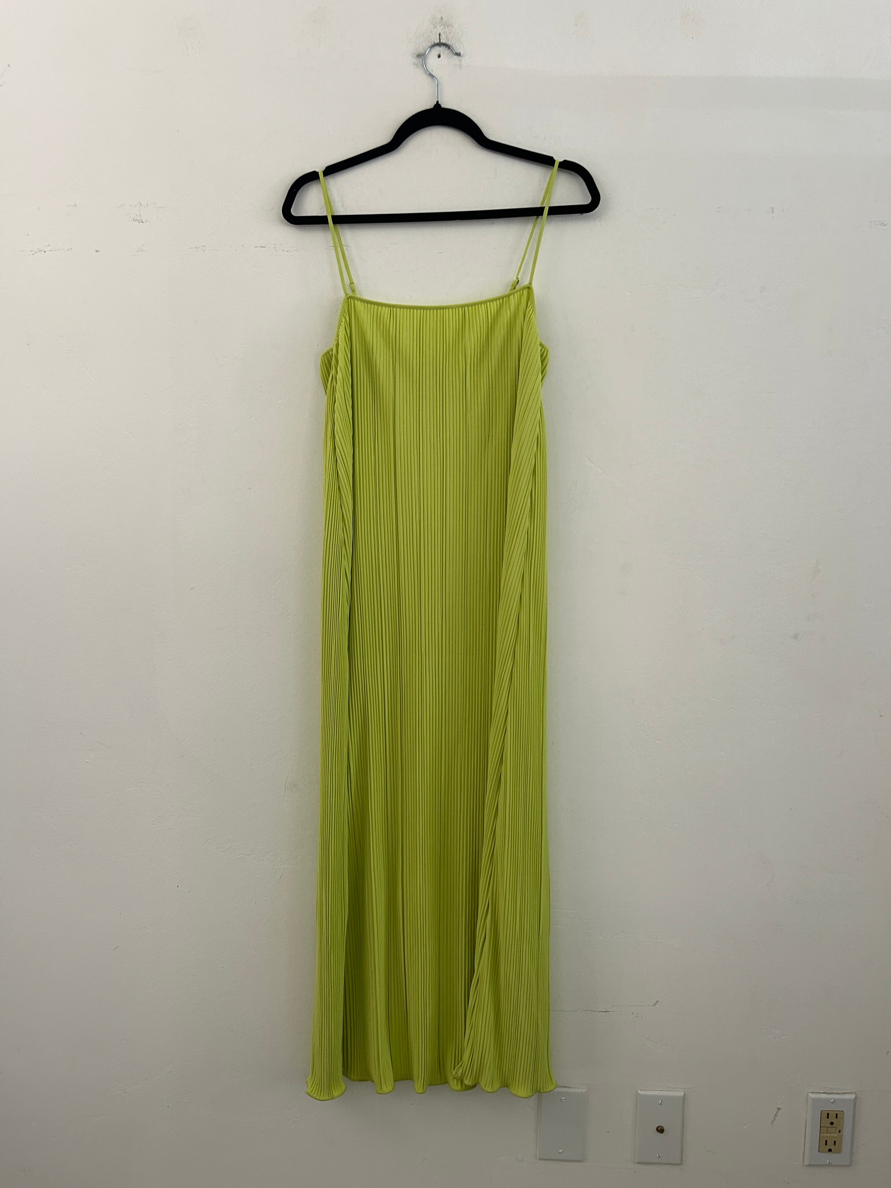 SAMPLE - PLEATED SQUARE NECK SLIP DRESS - LIME