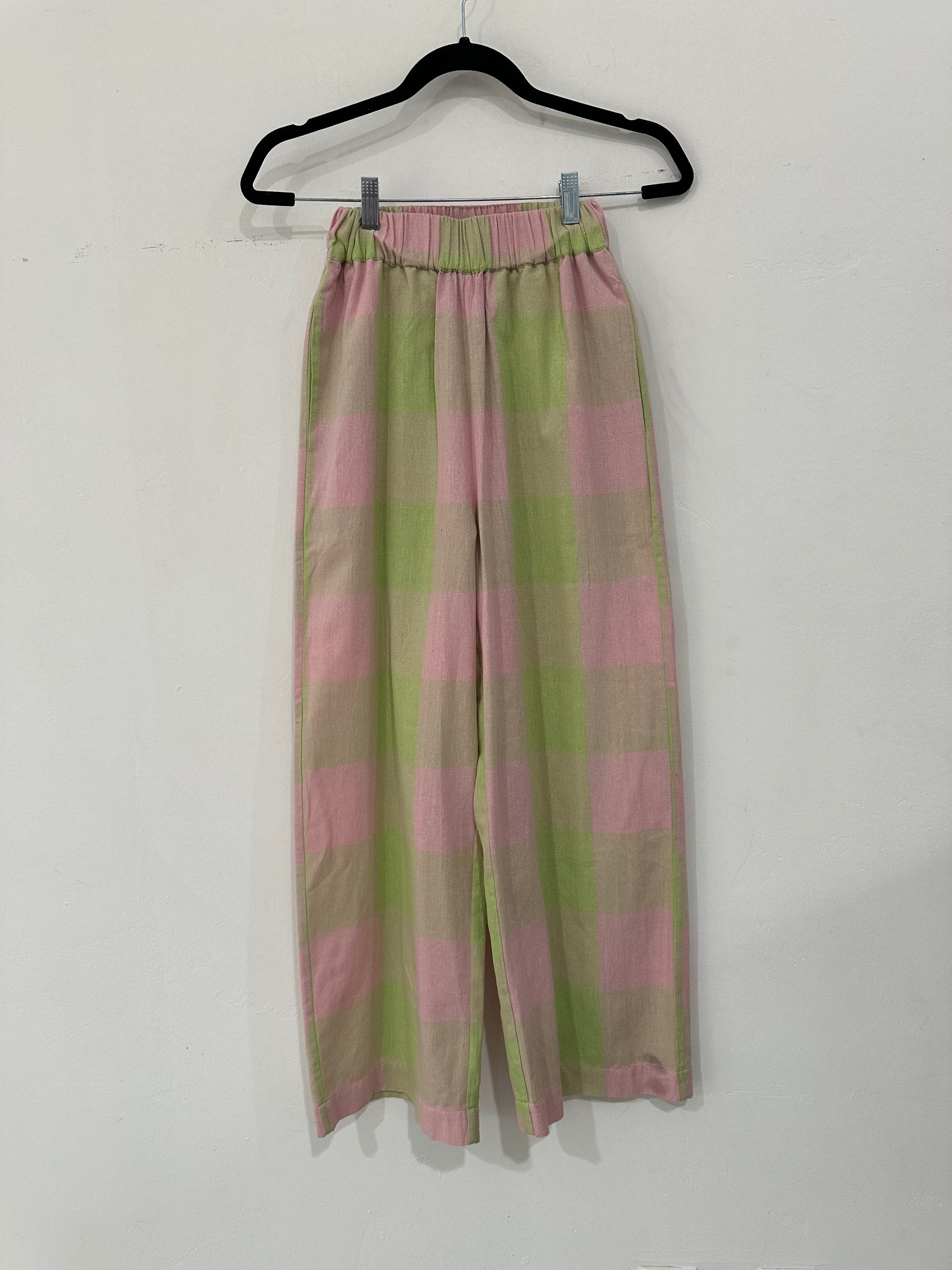 SAMPLE - ELASTIC PANT - LIME/PINK PLAID