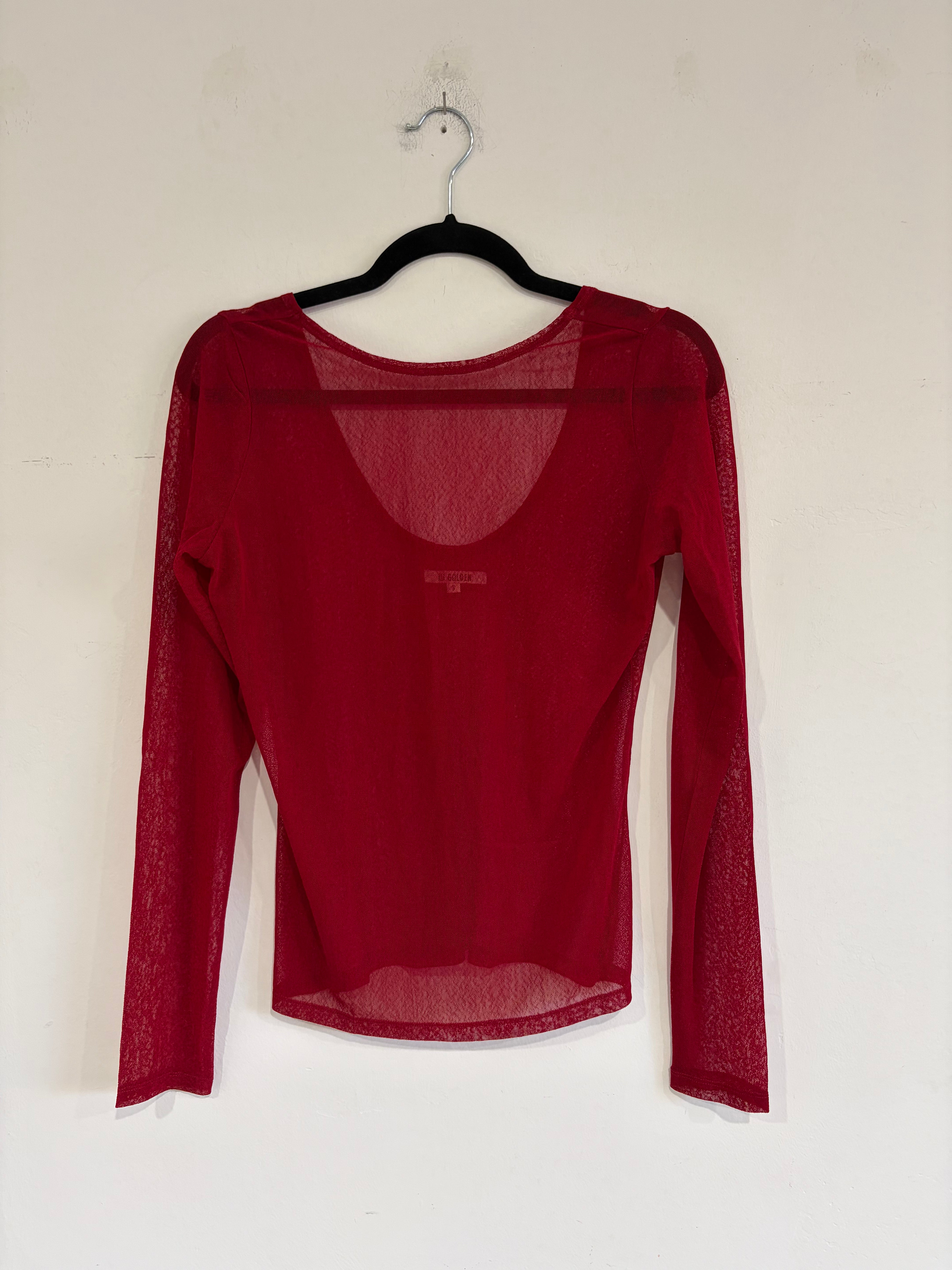 SAMPLE - LS SCOOP BACK MESH TOP - CRIMSON