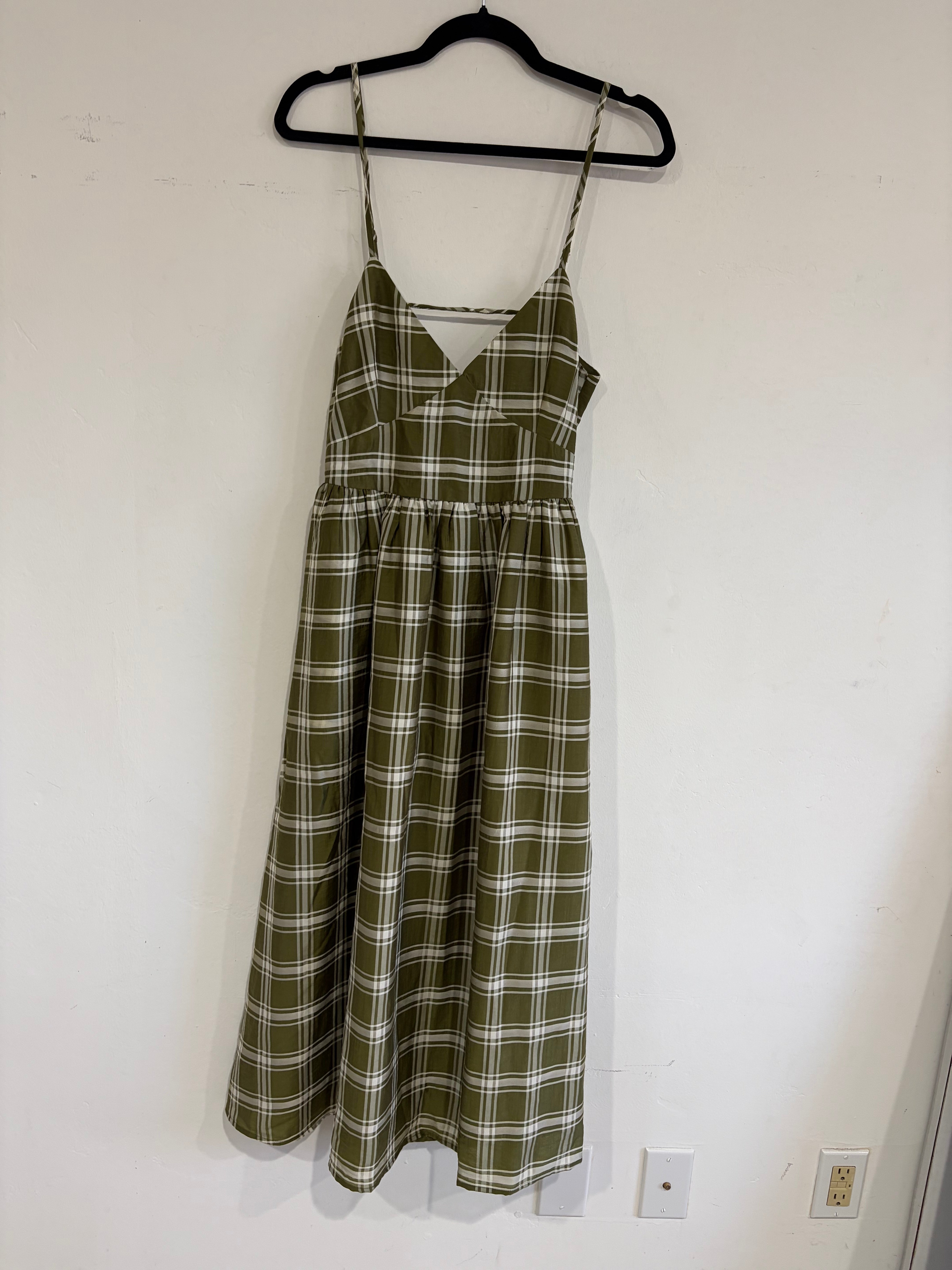 SAMPLE - TIE BACK MIDI DRESS - OLIVE PLAID