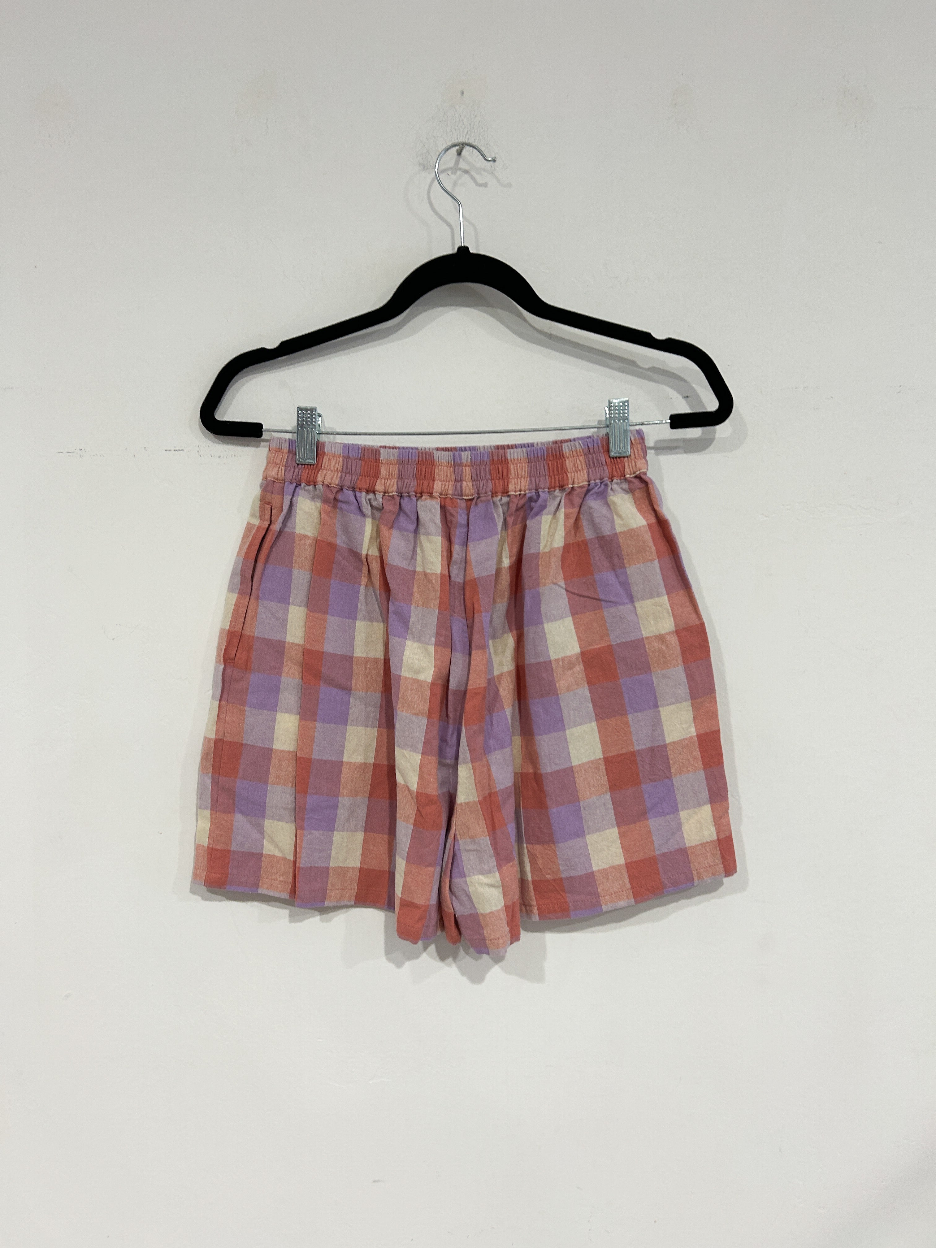 SAMPLE - ELASTIC SHORTS - PINK/LILAC PLAID