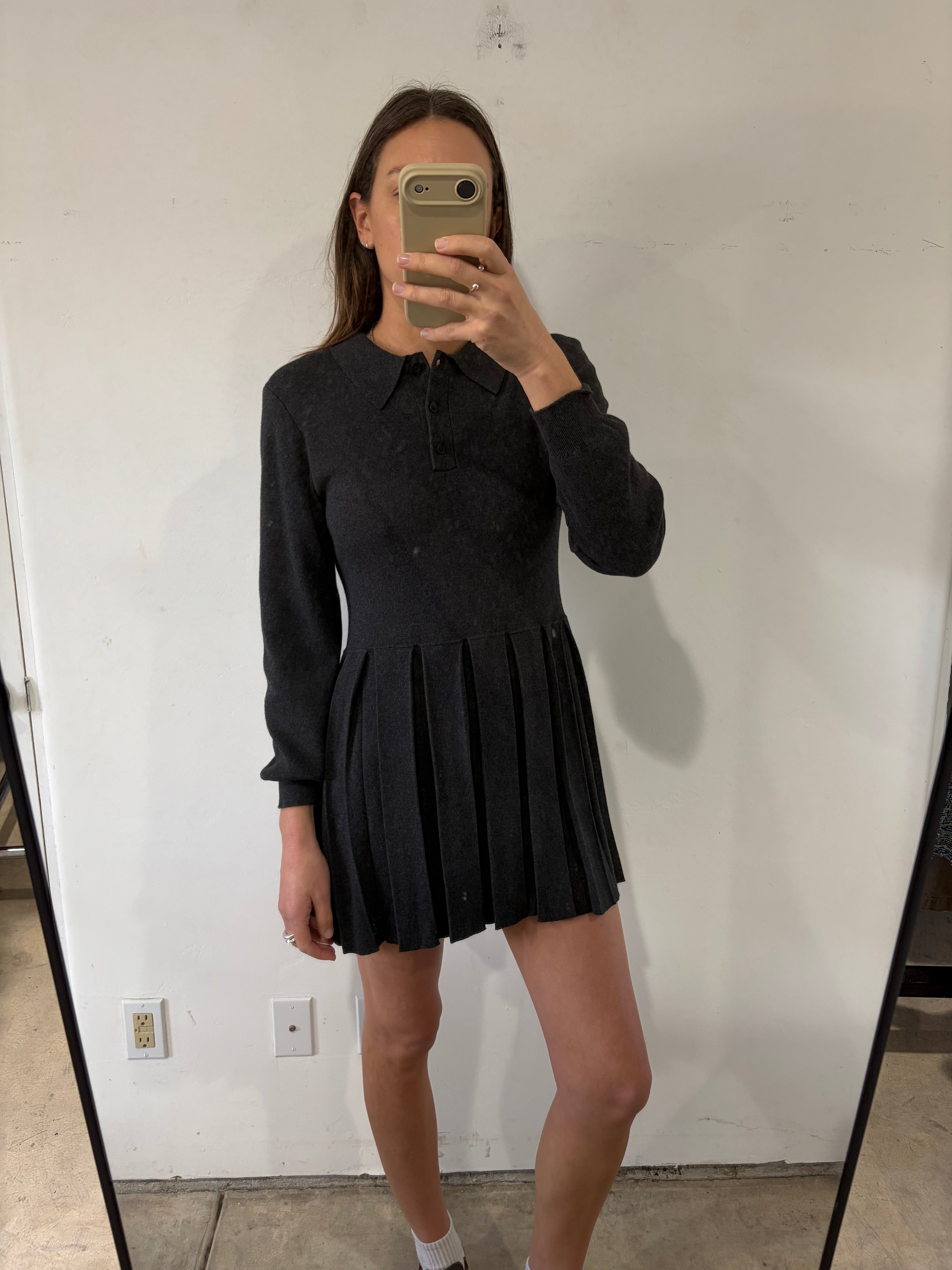 SAMPLE - KNIT POLO DRESS - CHARCOAL