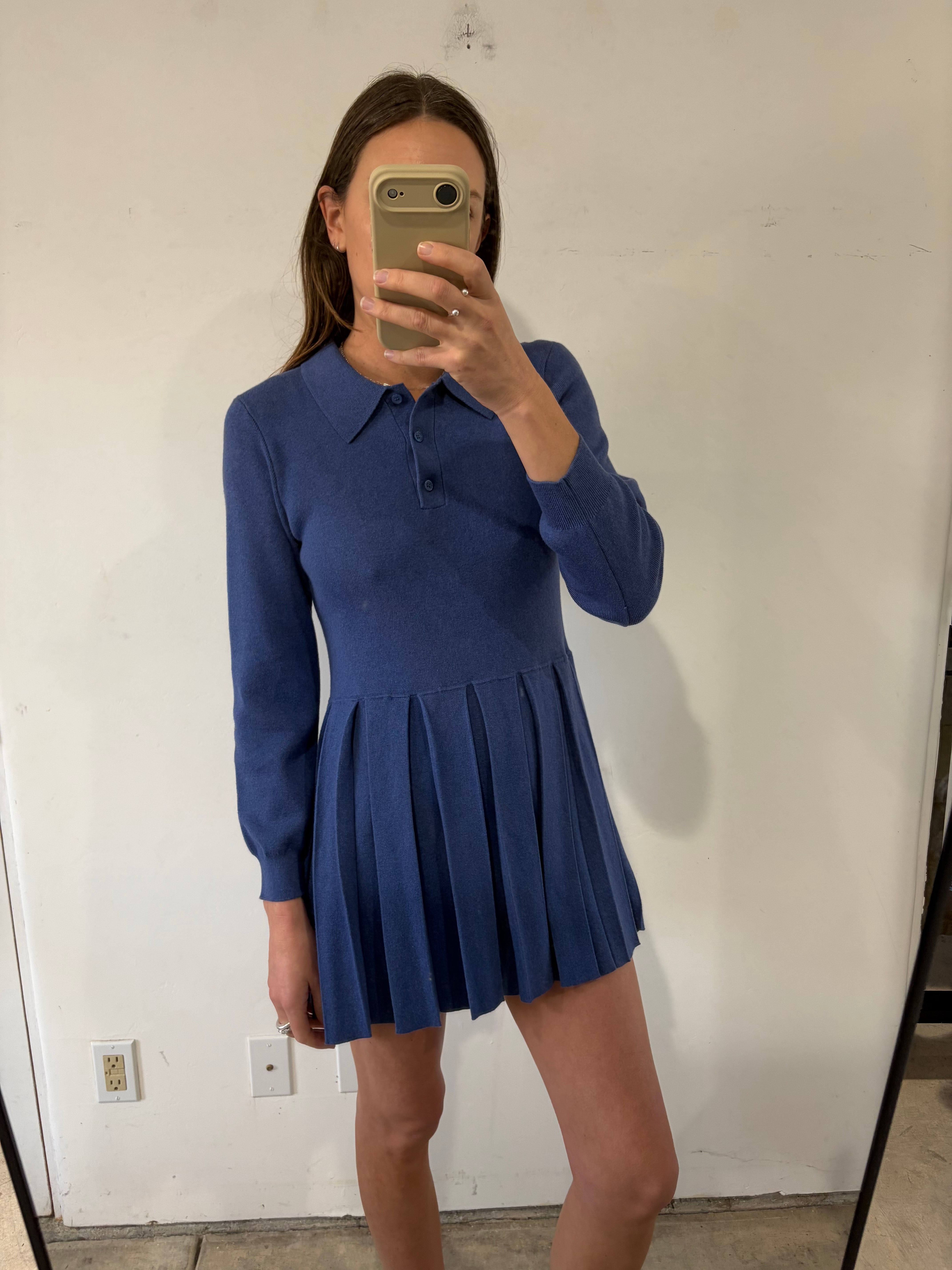 SAMPLE - KNIT POLO DRESS - BLUE STEEL