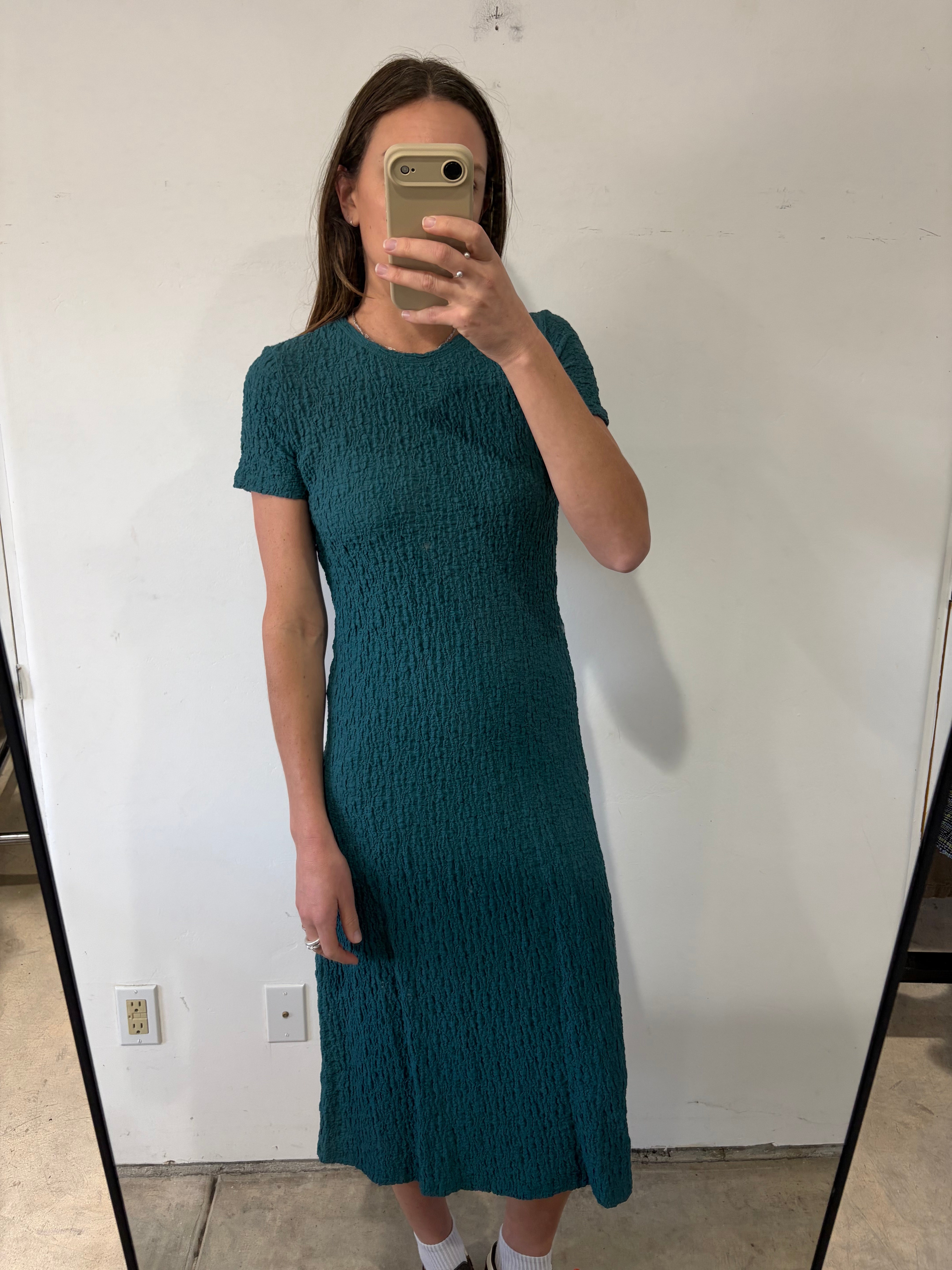 SAMPLE - TEXTURED T-SHIRT DRESS DRESS - DEEP TEAL
