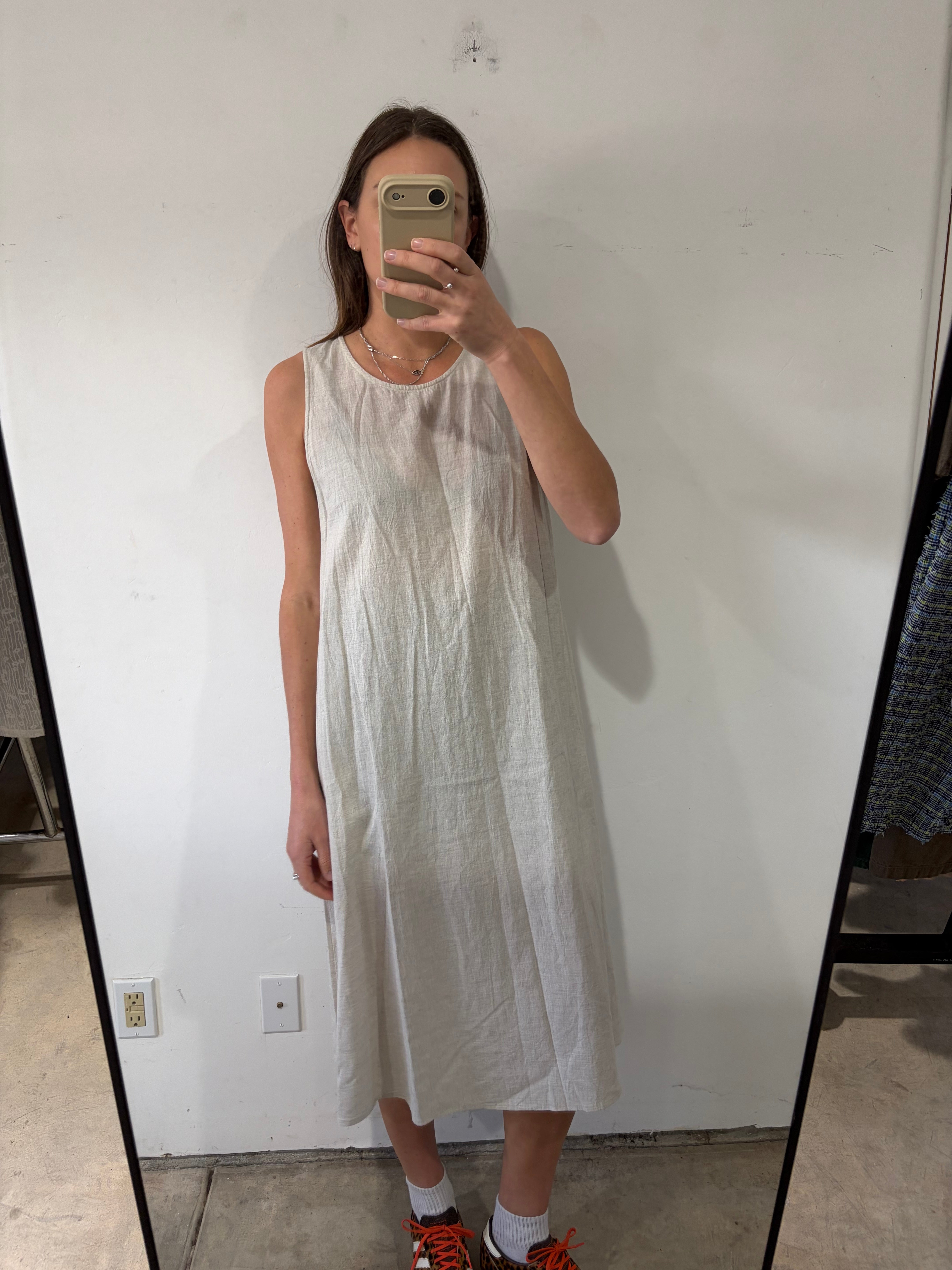 SAMPLE - LINEN CREW NECK TANK DRESS - NATURAL