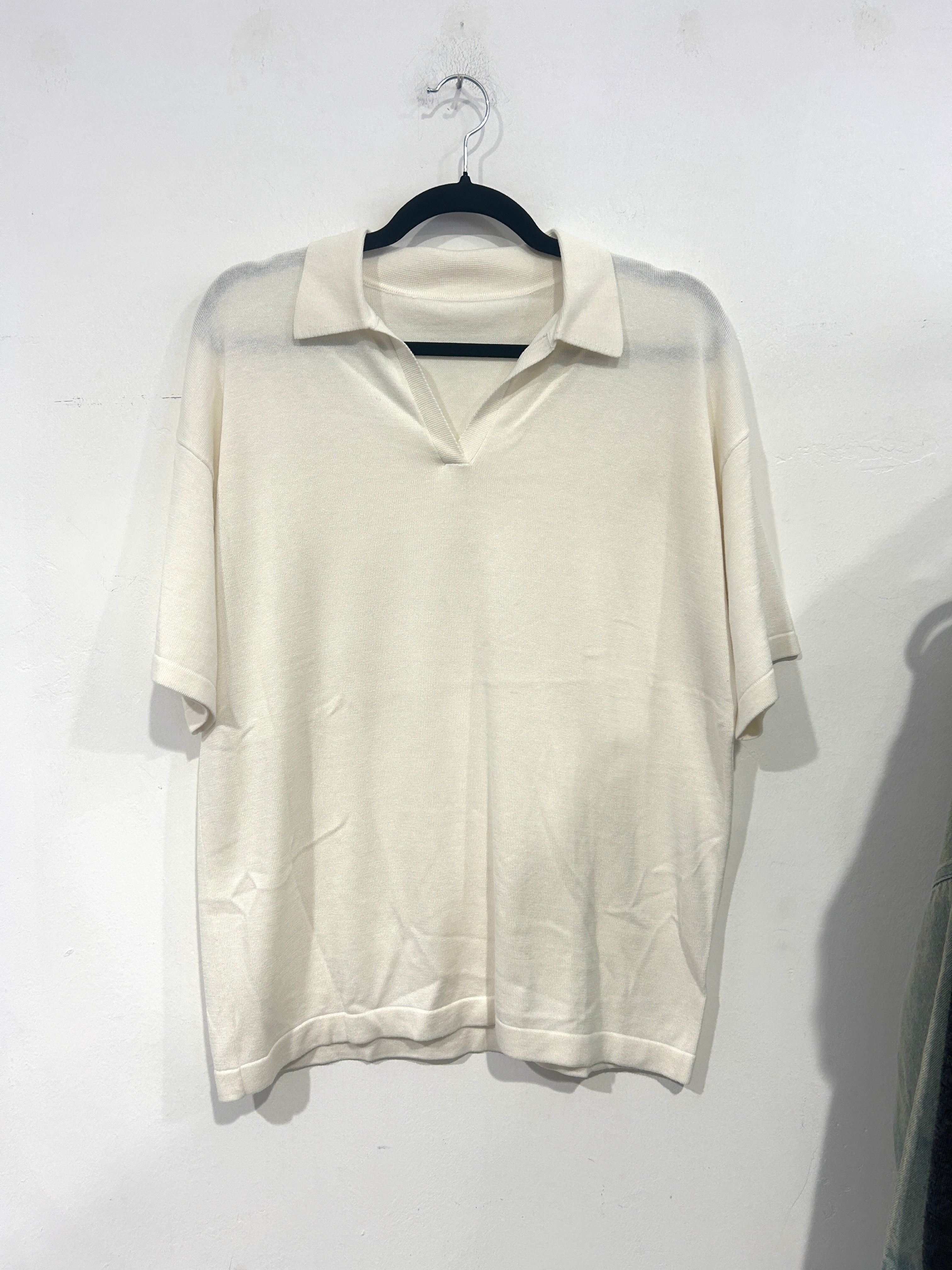 SAMPLE - OVERSIZED COLLARED KNIT SHIRT - WHITE