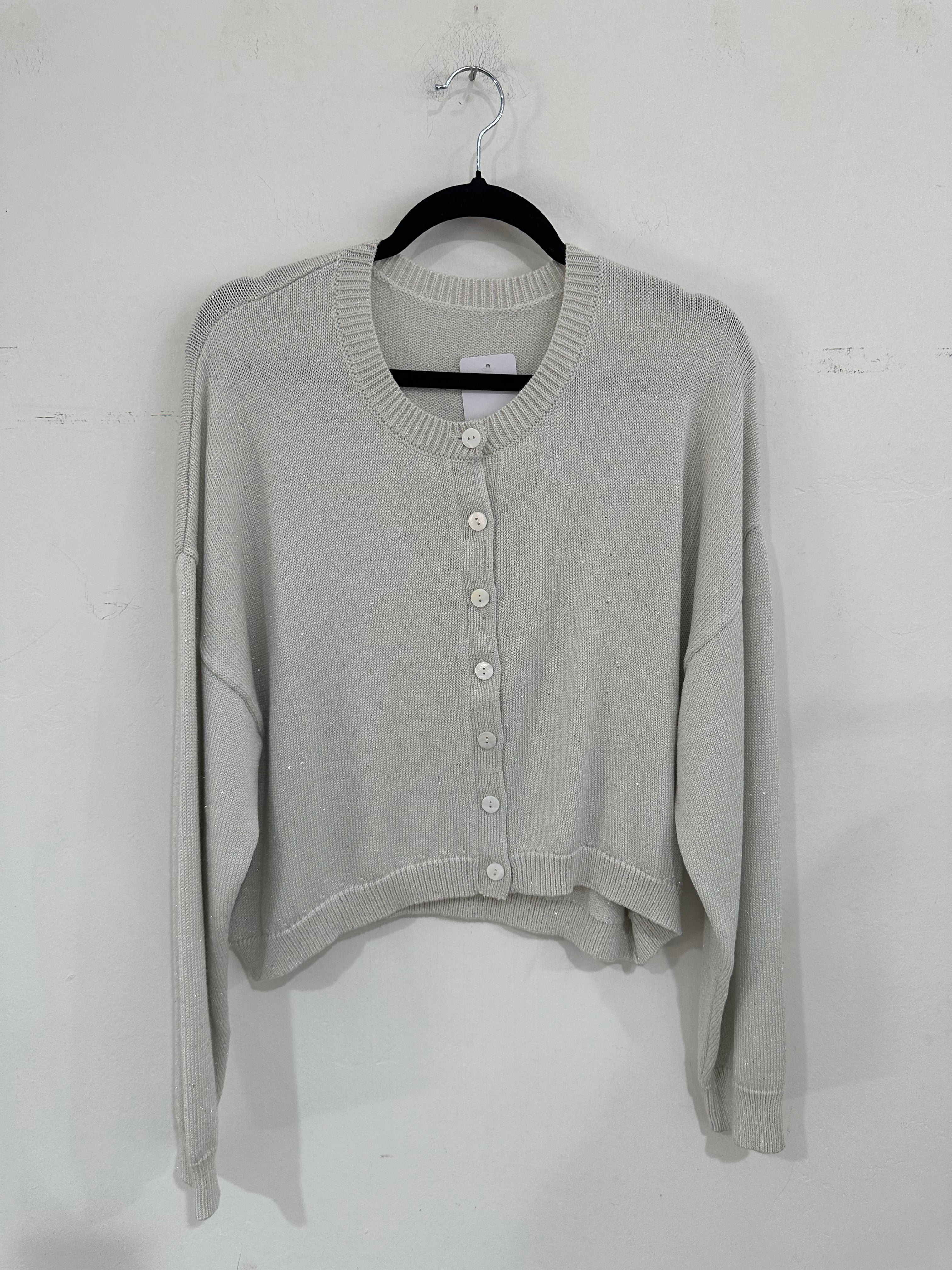 SAMPLE - CREW NECK CARDIGAN - GLITTER GREY