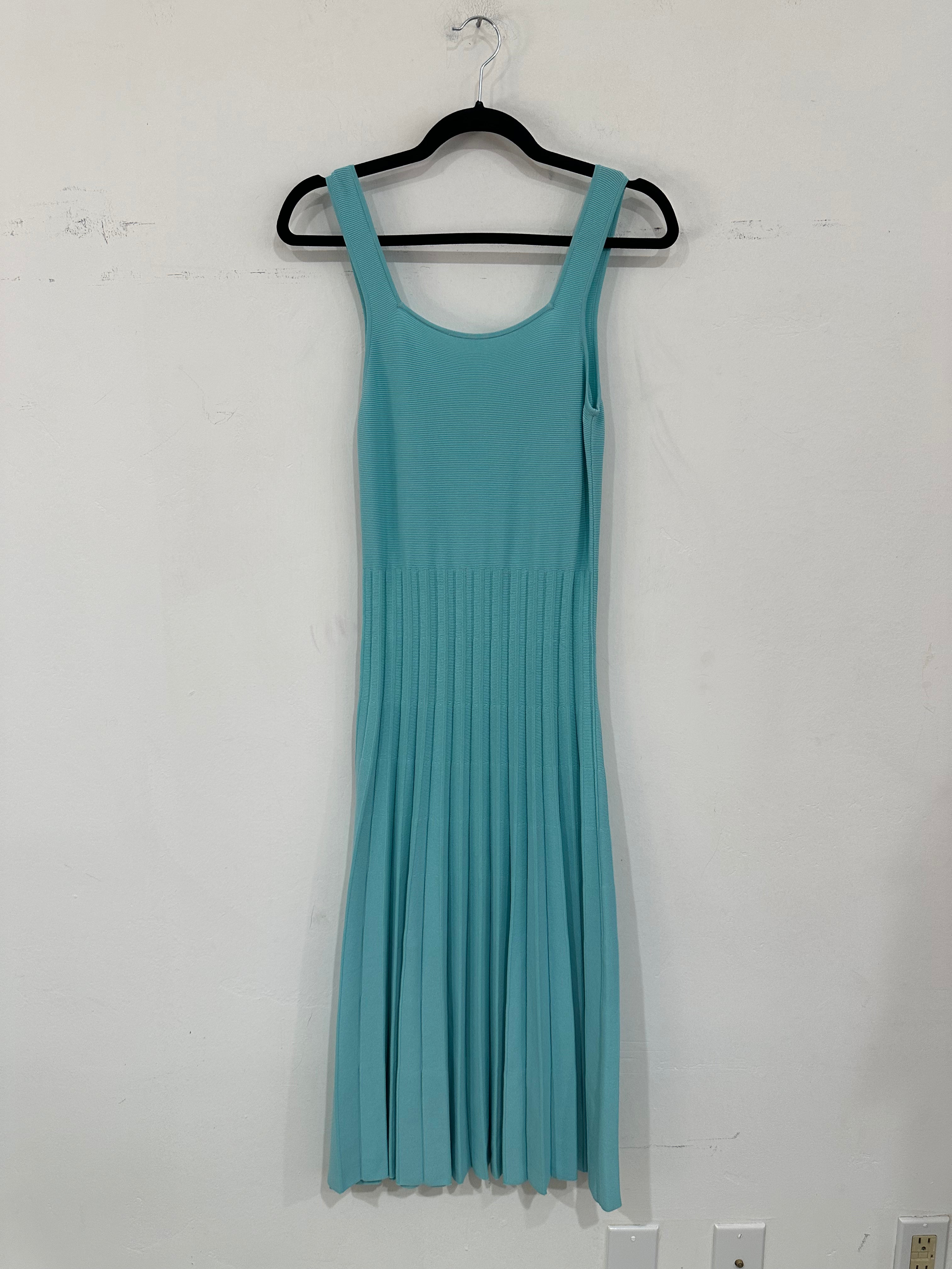 SAMPLE - FITTED KNIT PLEATED DRESS - AQUA