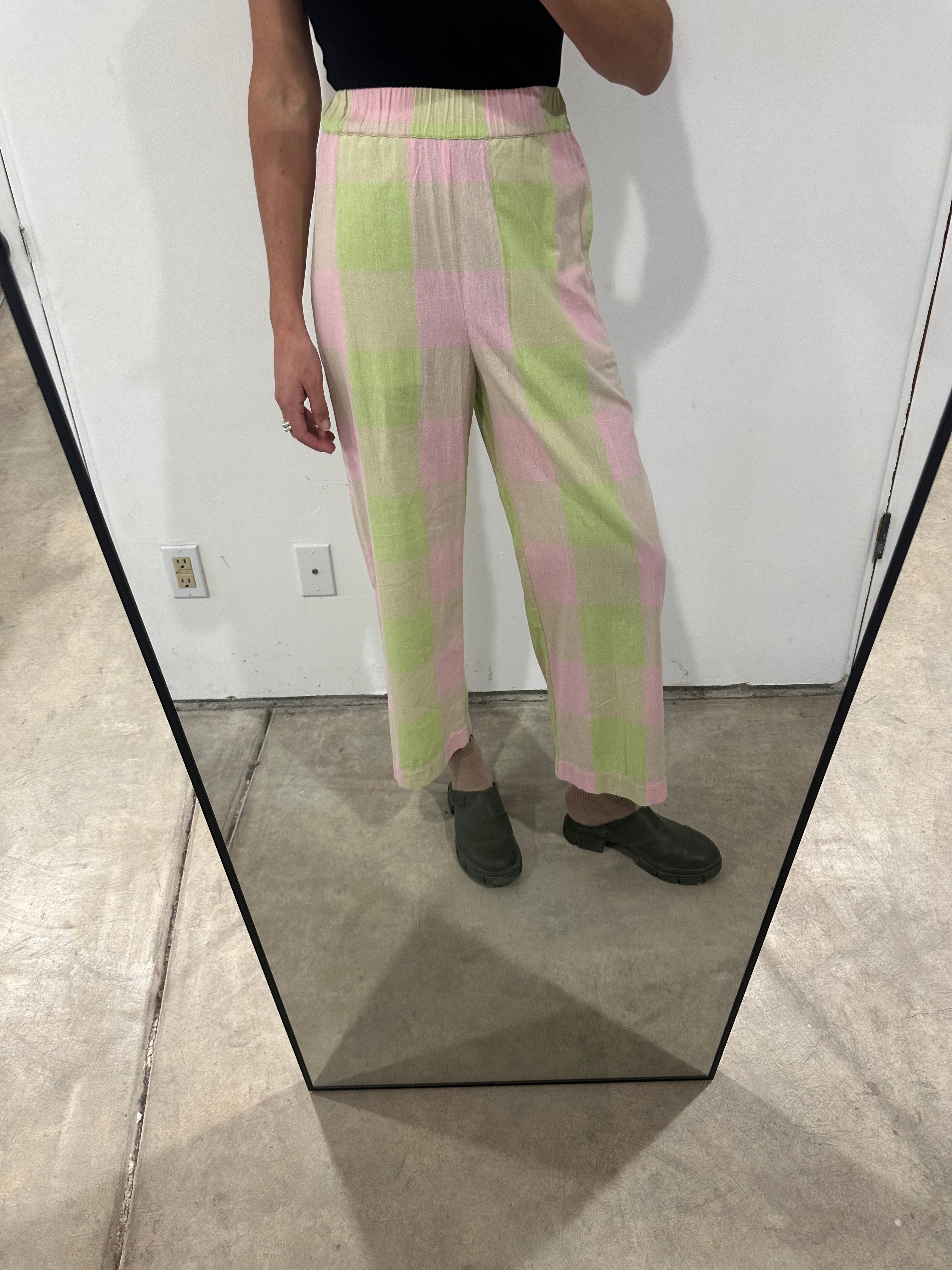 SAMPLE - ELASTIC PANT - LIME/PINK PLAID