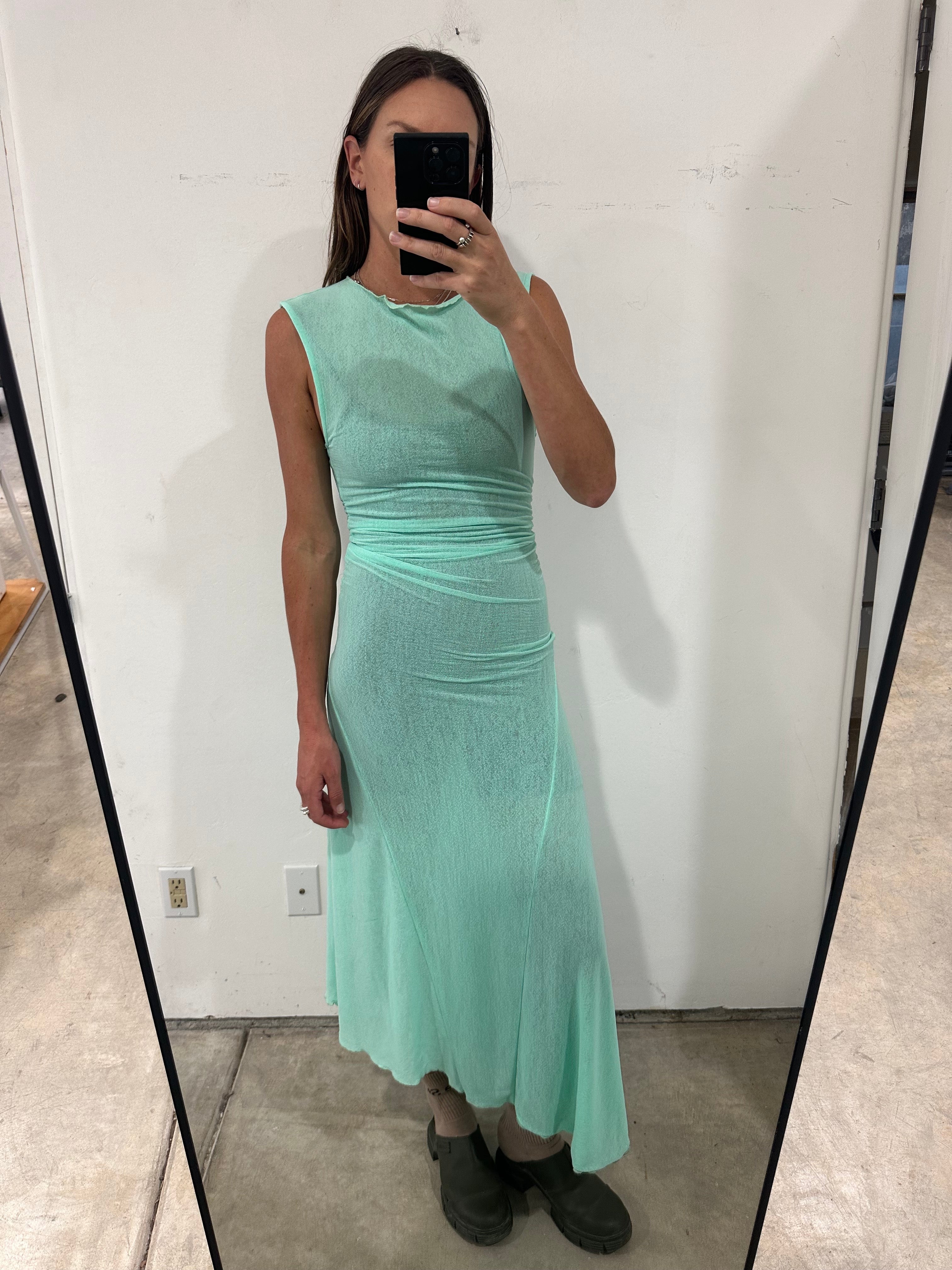 SAMPLE - MESH ASYMMETRIC RUCHED DRESS - MINT