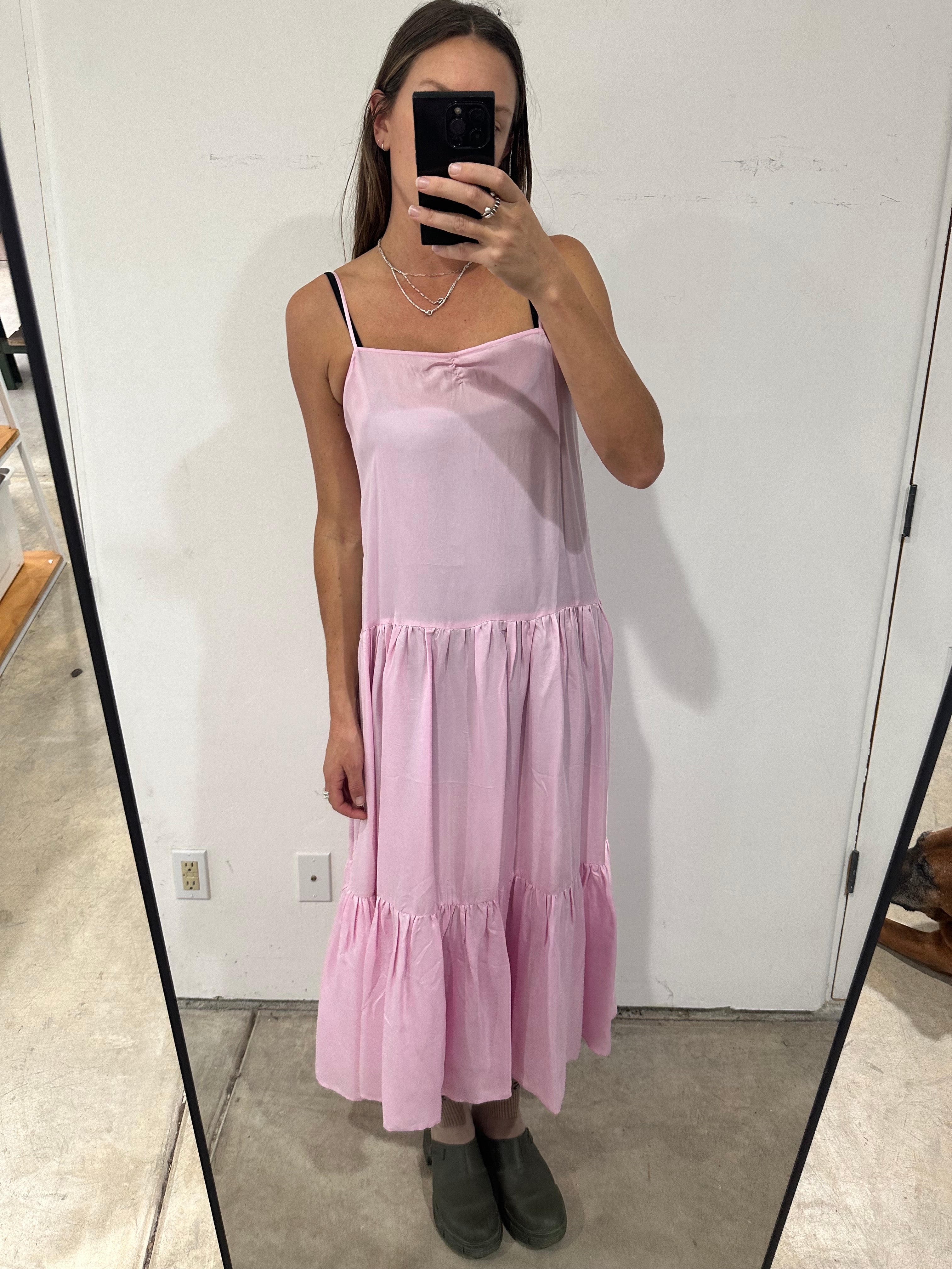 SAMPLE - CUPRO TIERED SLIP DRESS - LILAC PINK