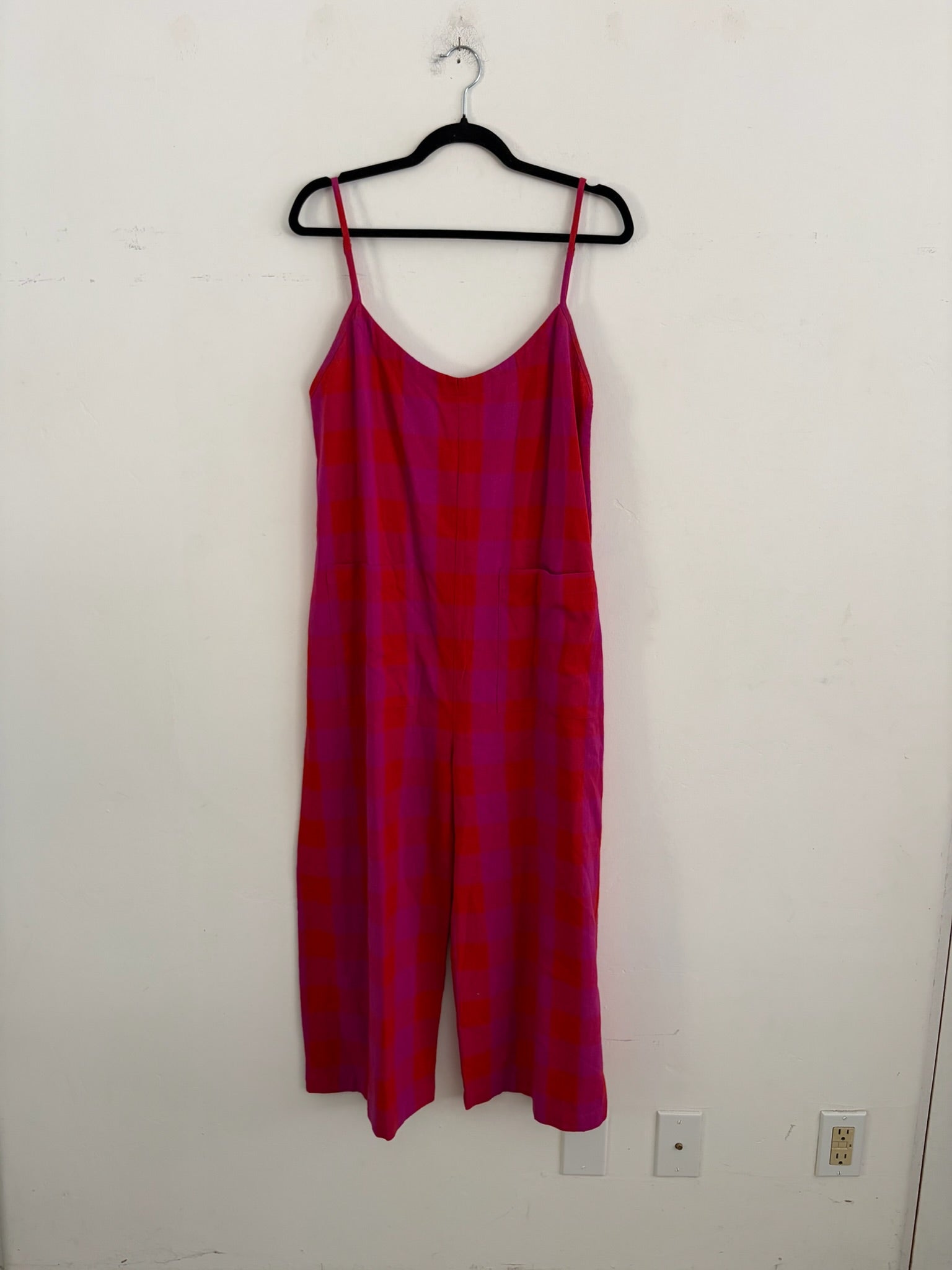 SAMPLE - PATCH POCKET JUMPER - POPPY/PINK PLAID