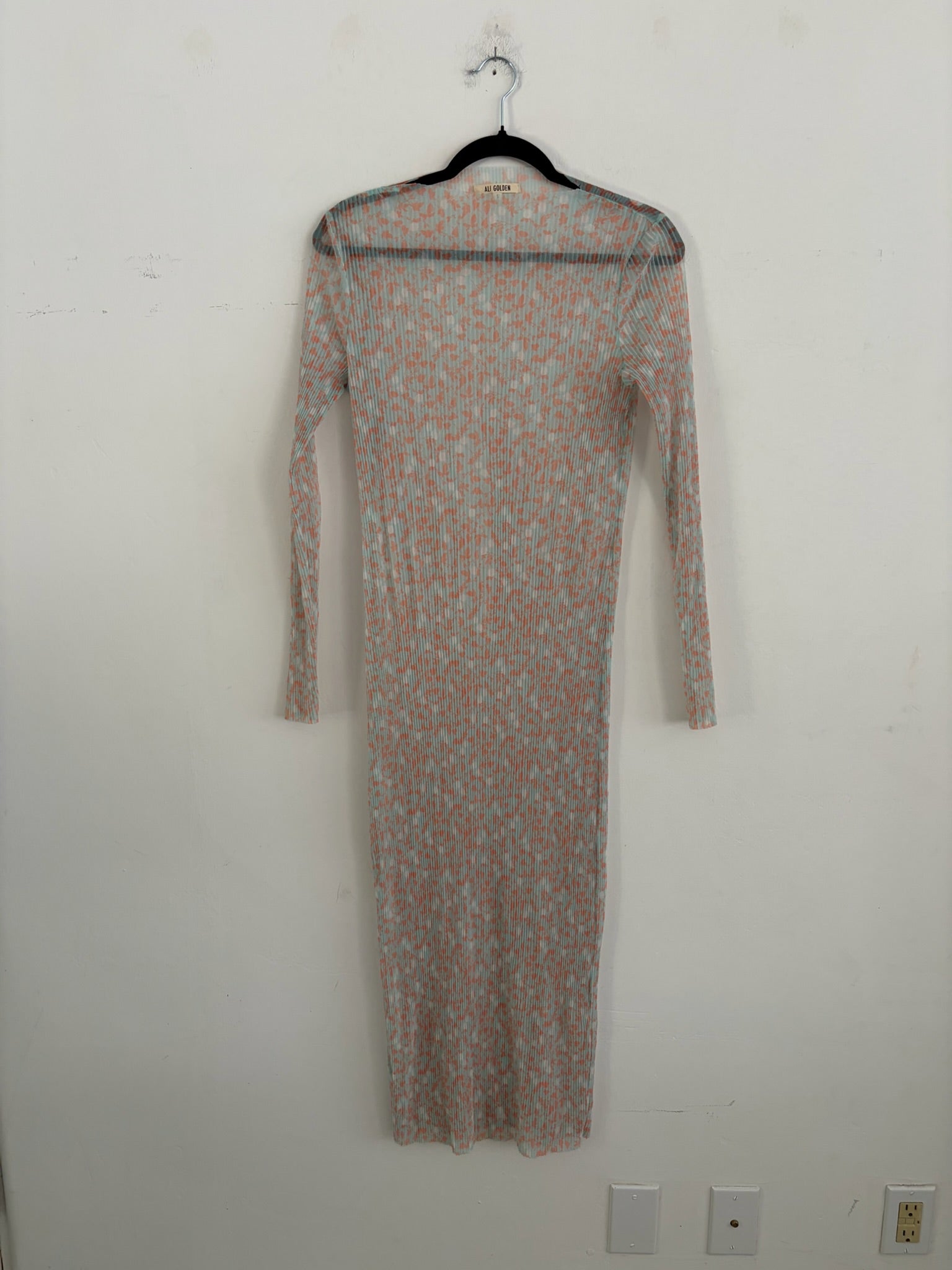 SAMPLE - PLEATED MESH DRESS - BLUE/CORAL FLOWER