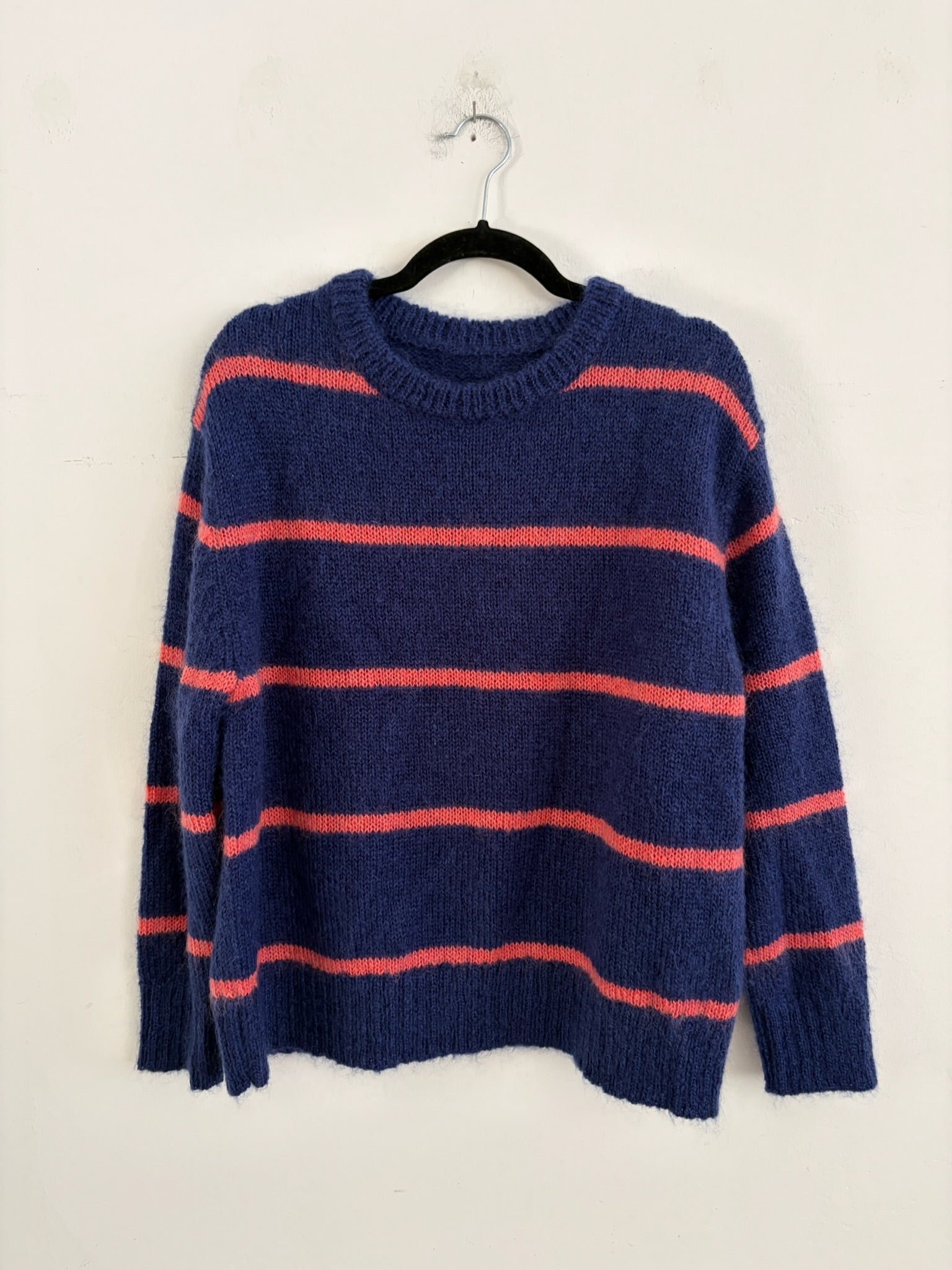 SAMPLE - MOHAIR RELAXED PULLOVER - CORAL/NAVY STRIPE