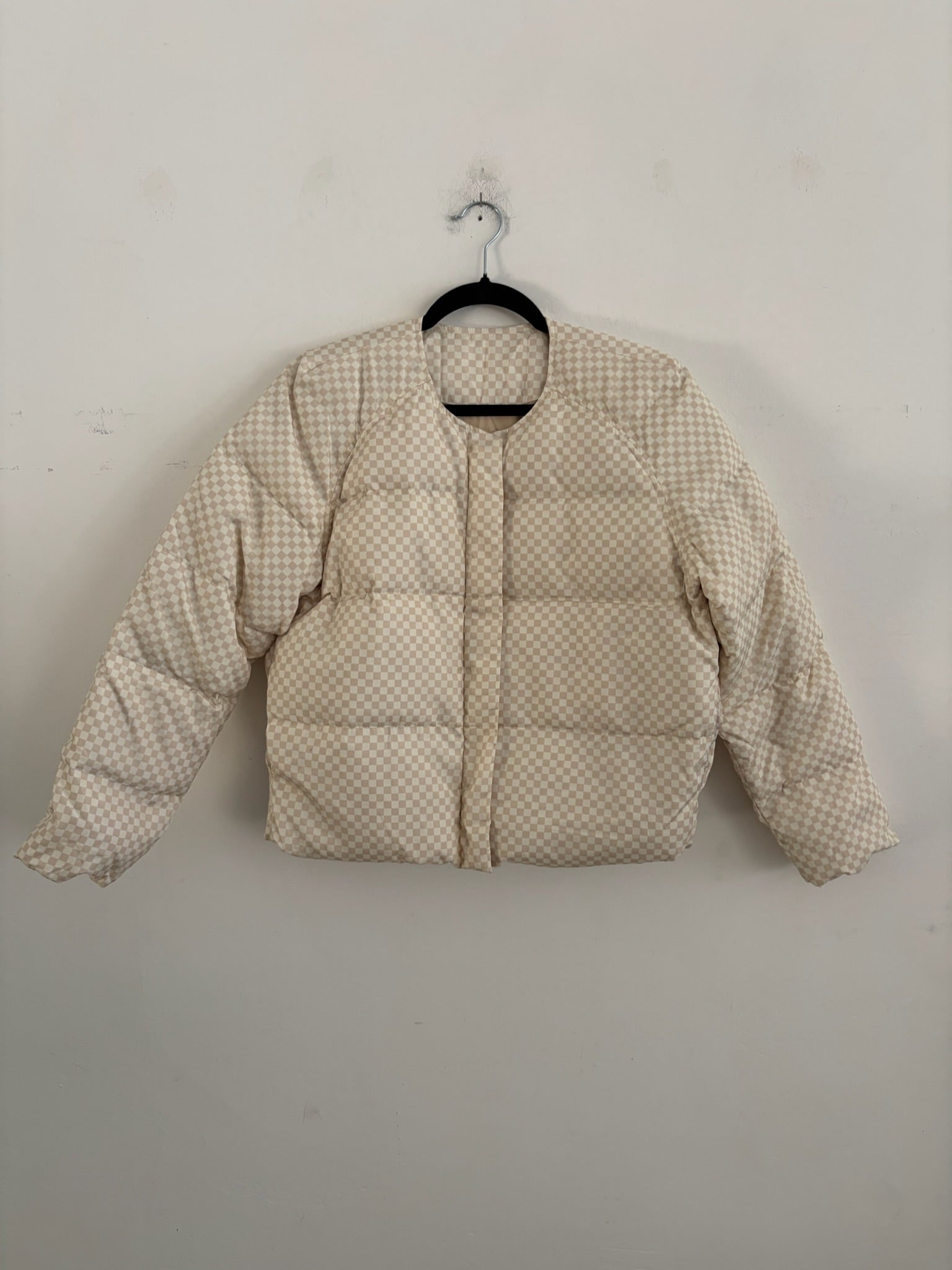SAMPLE - PUFFER JACKET - KHAKI/CREAM GINGHAM