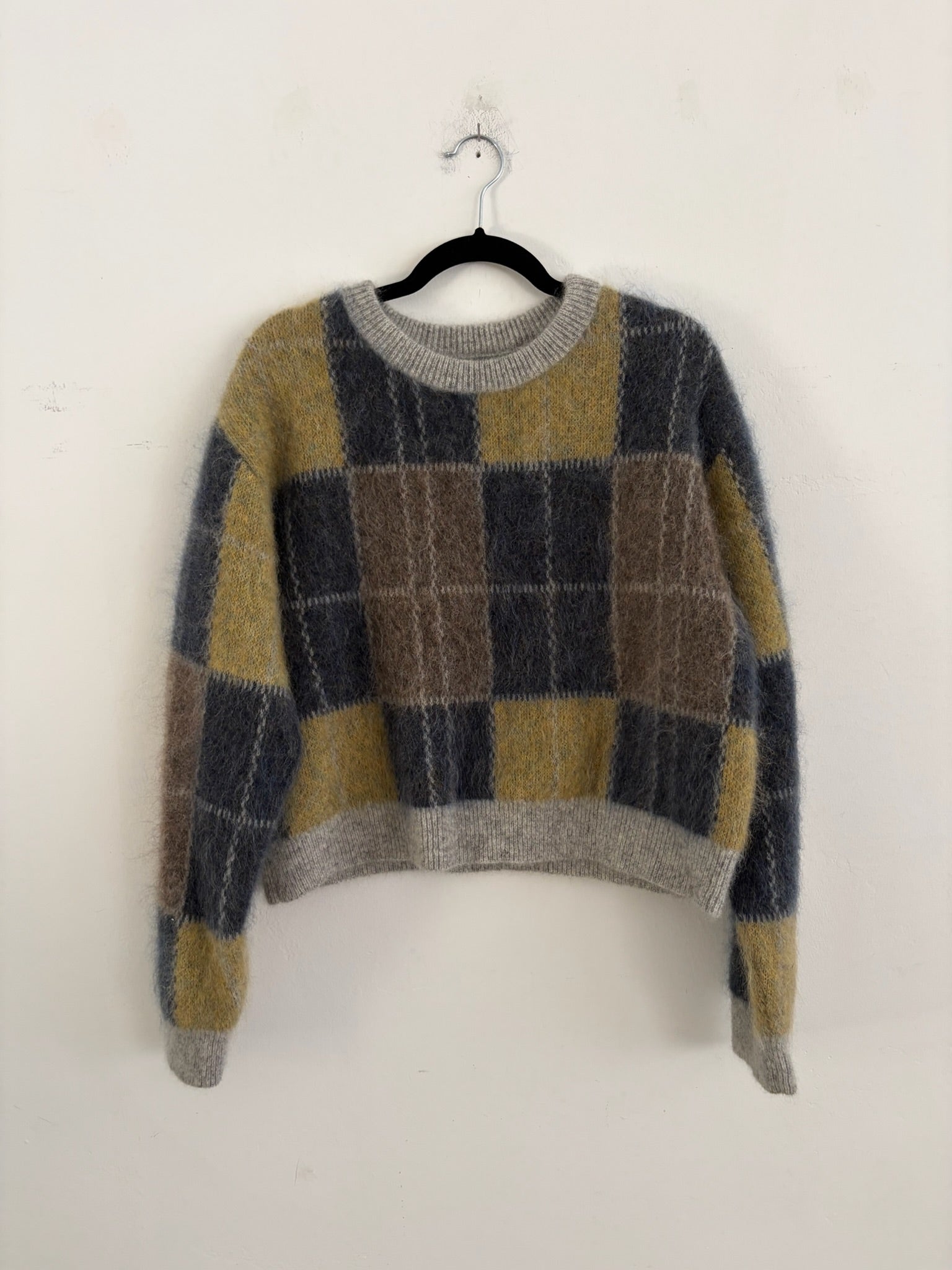 SAMPLE - BOXY PLAID SWEATER - CHARTREUSE/NAVY PLAID