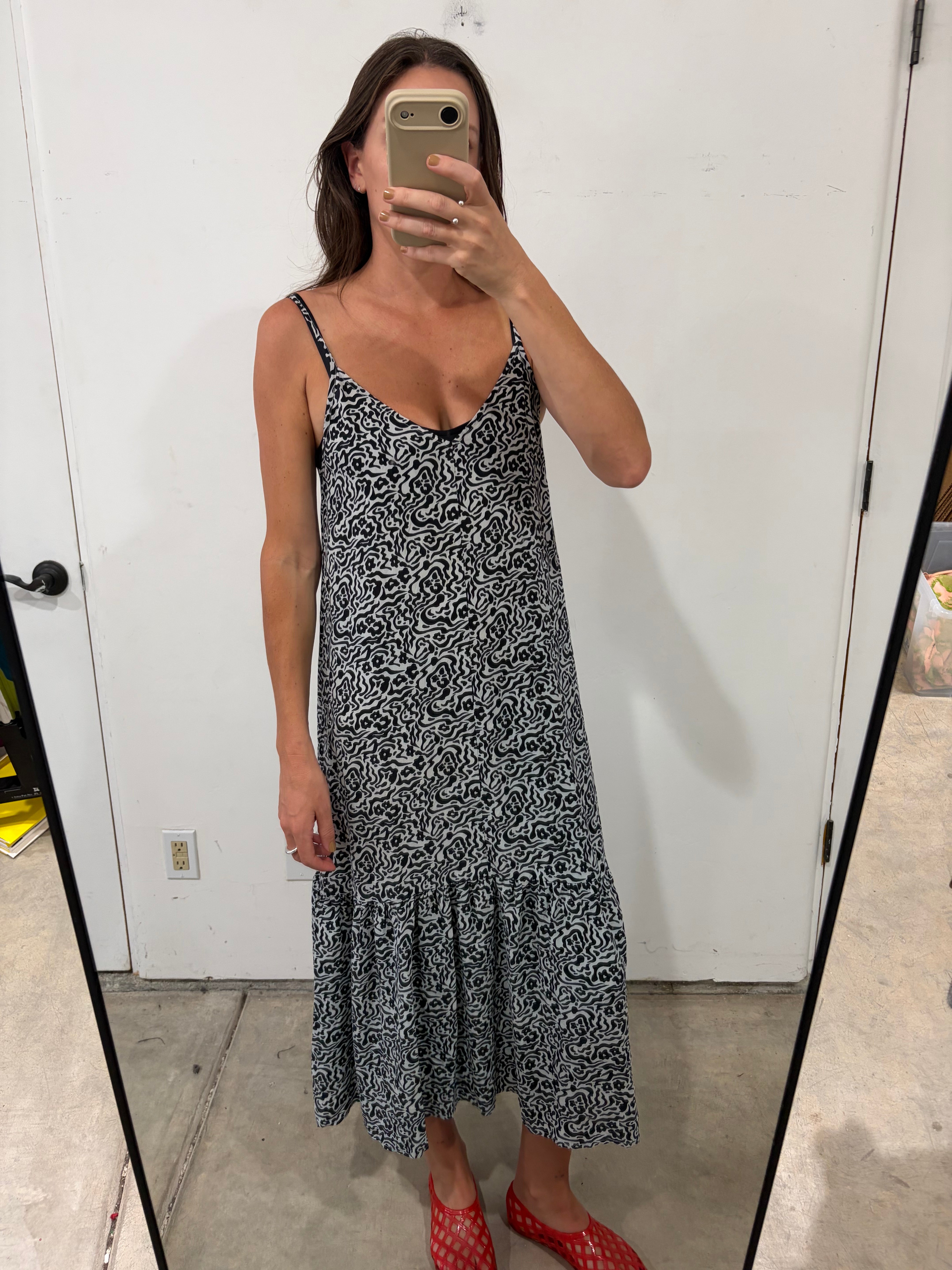 SAMPLE - SLIP DRESS W/ RUFFLE - BLACK & WHITE PRINT