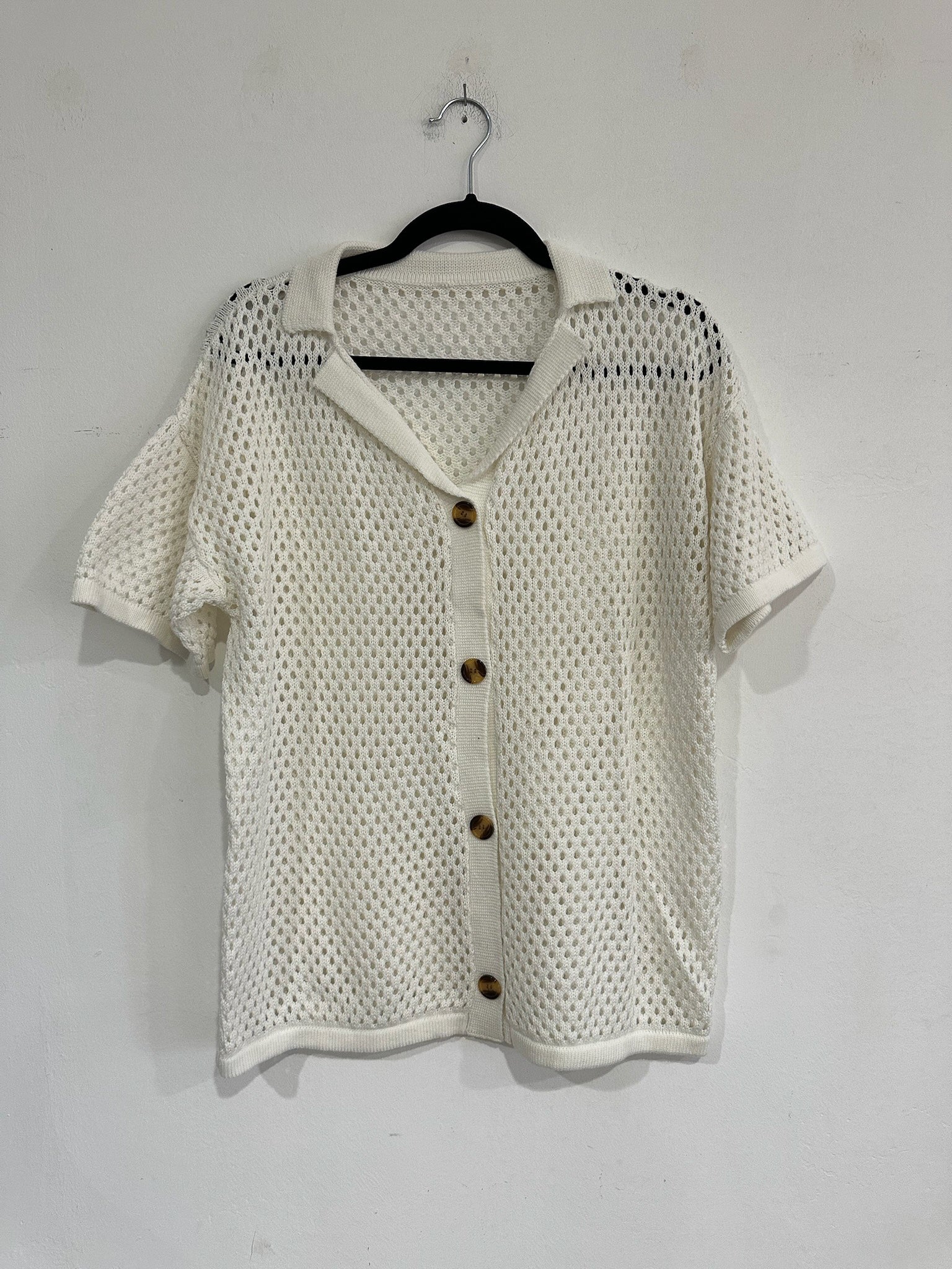 SAMPLE - OPEN KNIT POLO - BONE