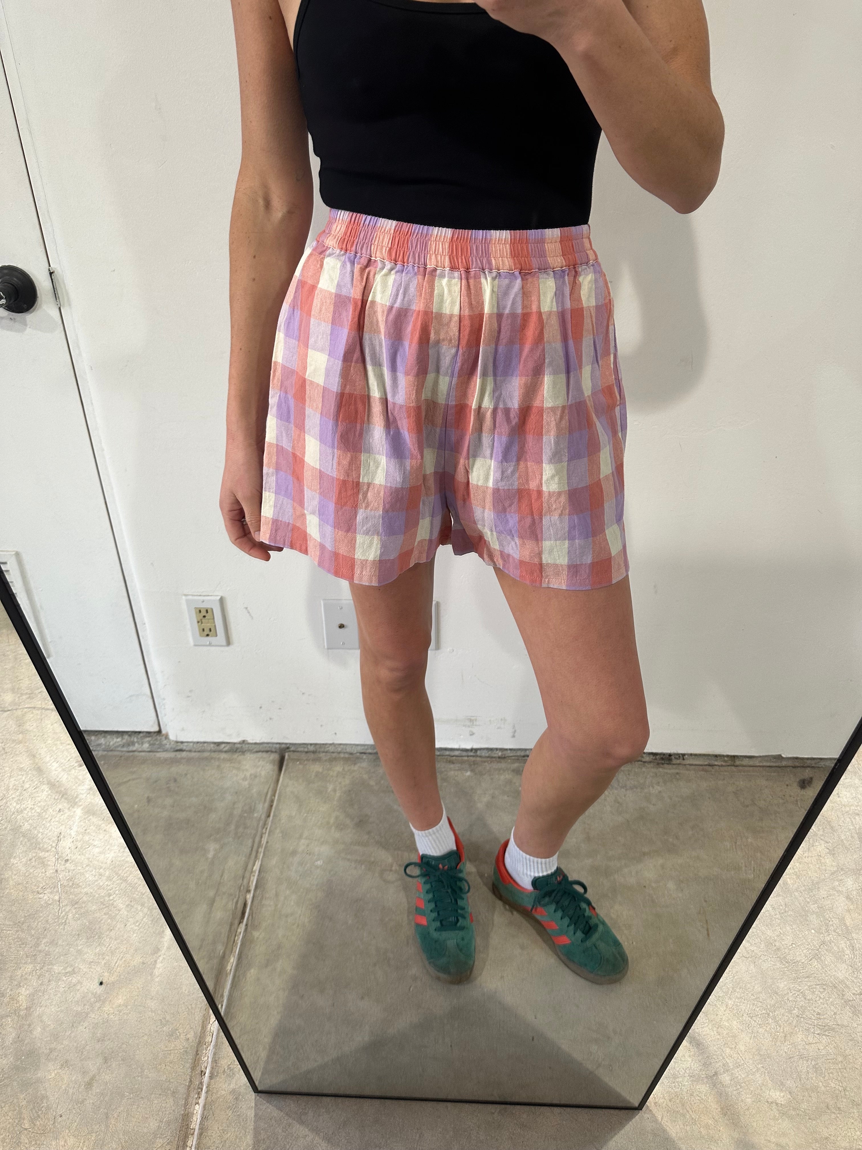 SAMPLE - ELASTIC SHORTS - PINK/LILAC PLAID