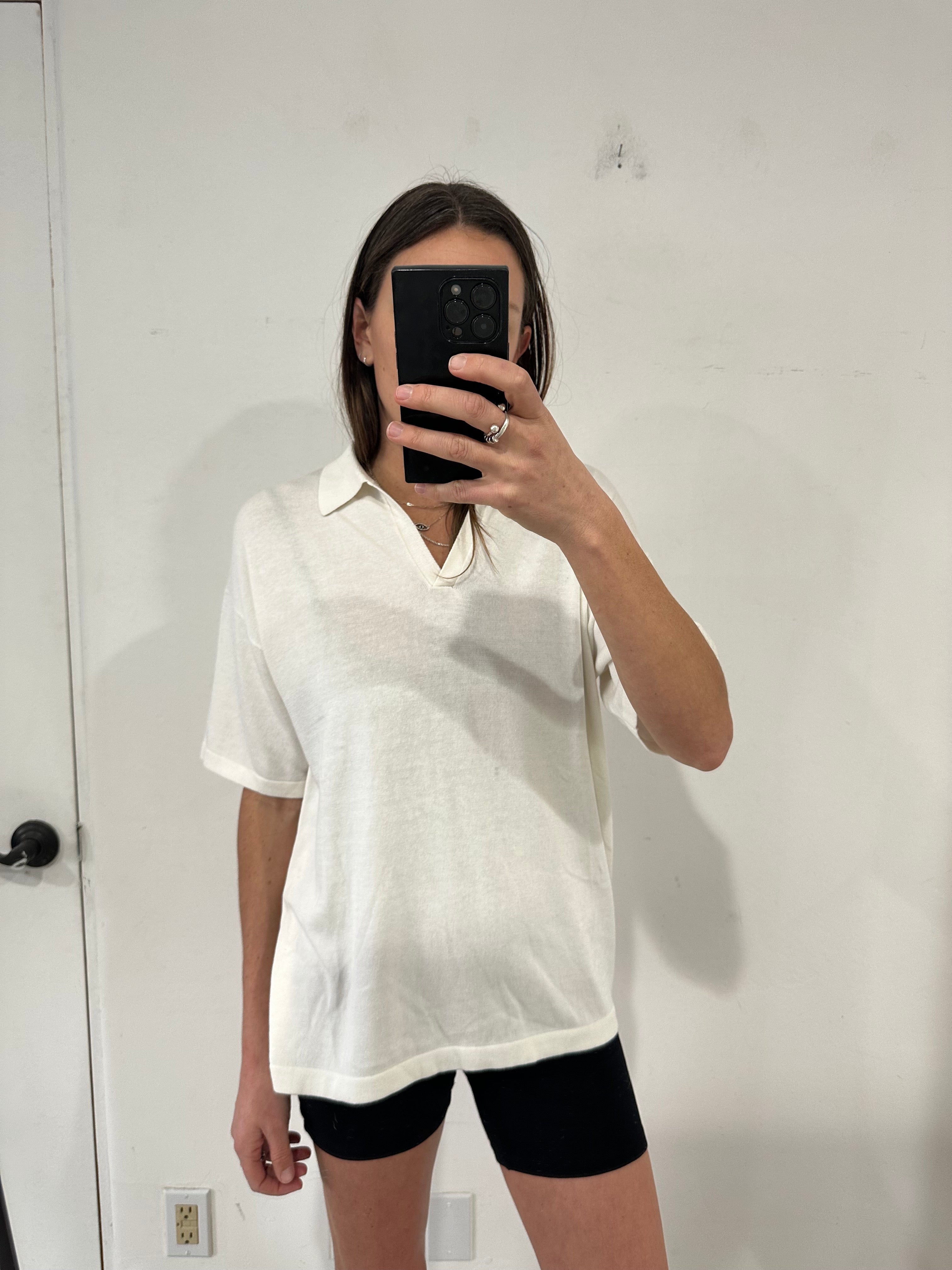 SAMPLE - OVERSIZED COLLARED KNIT SHIRT - WHITE