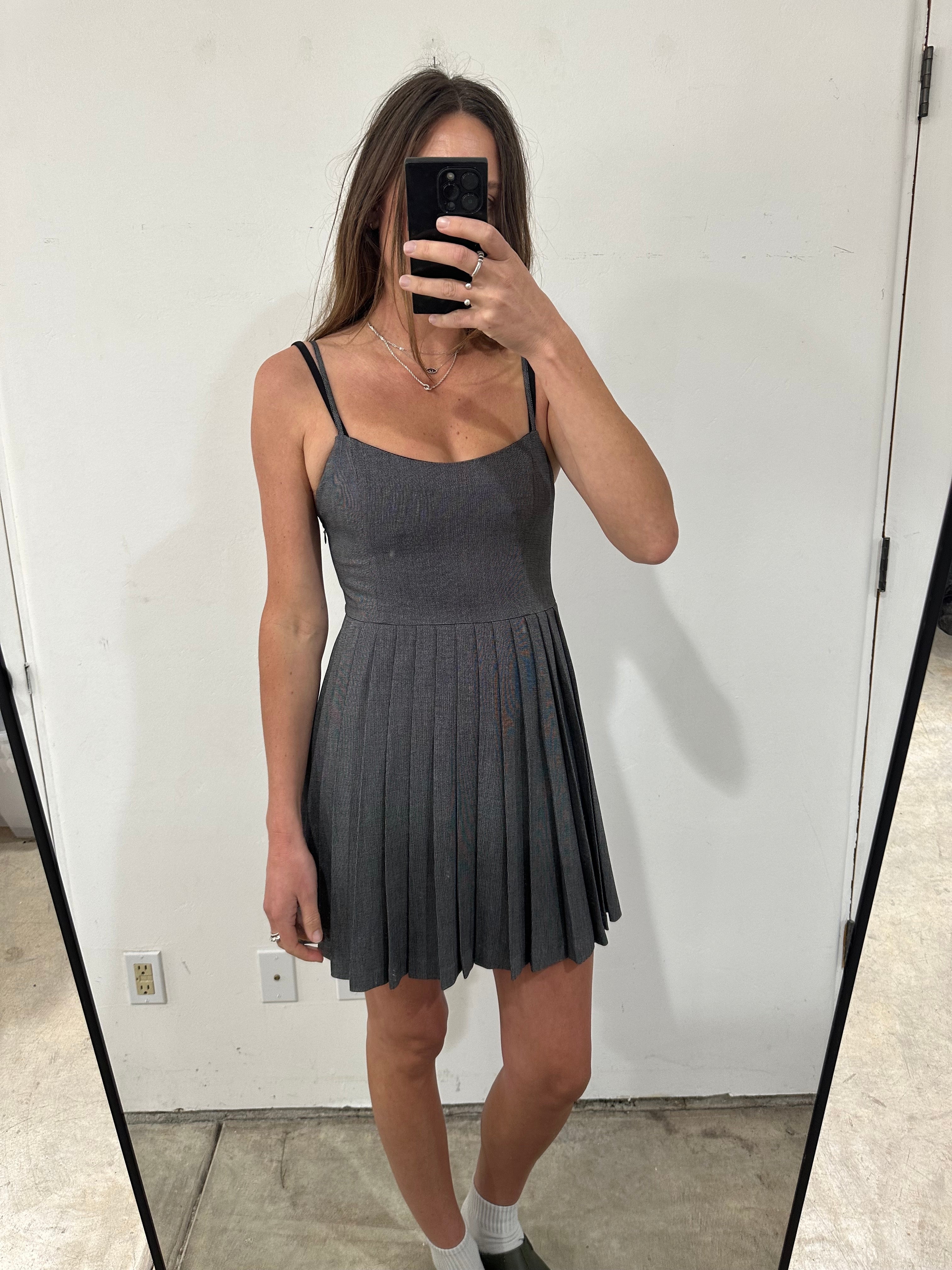 SAMPLE - PLEATED TANK MINI DRESS - GRAY CHECK