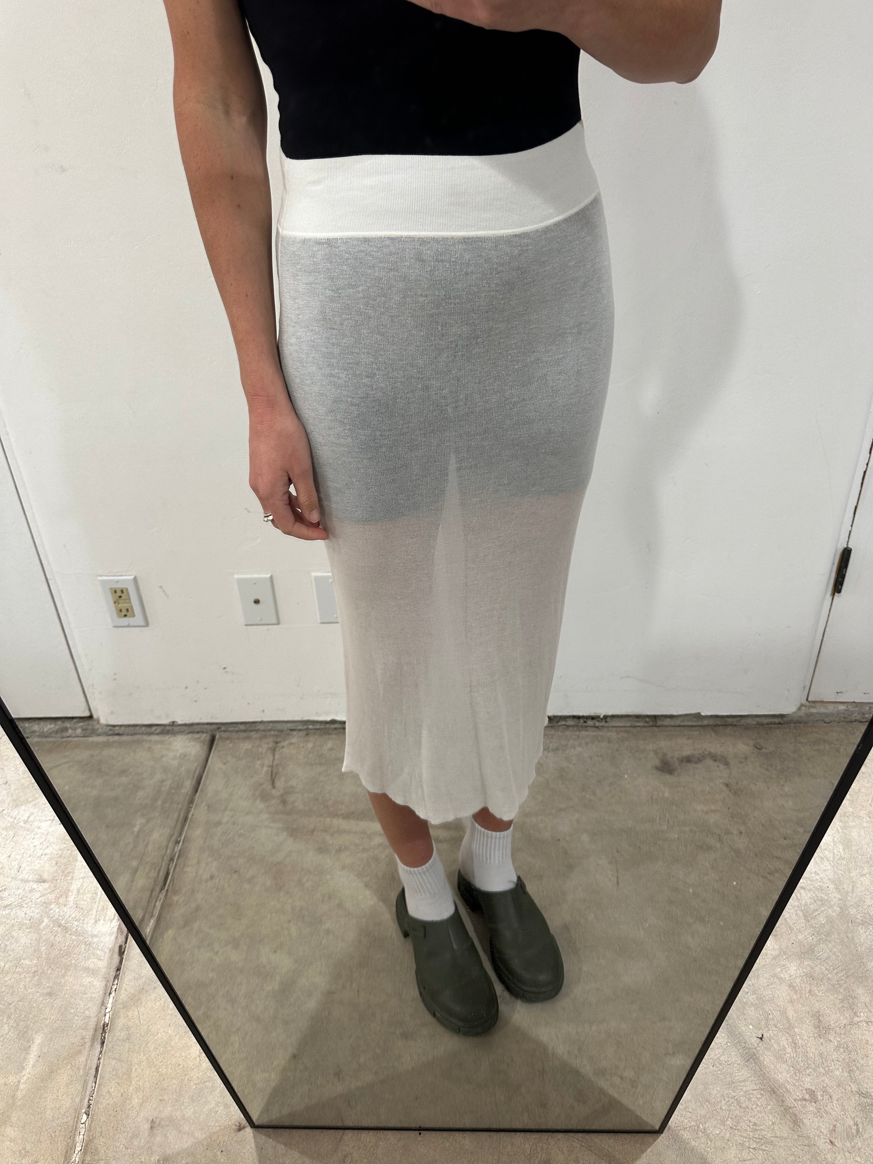 SAMPLE - THIN KNIT CASHMERE BLEND PENCIL MIDI SKIRT - WHITE