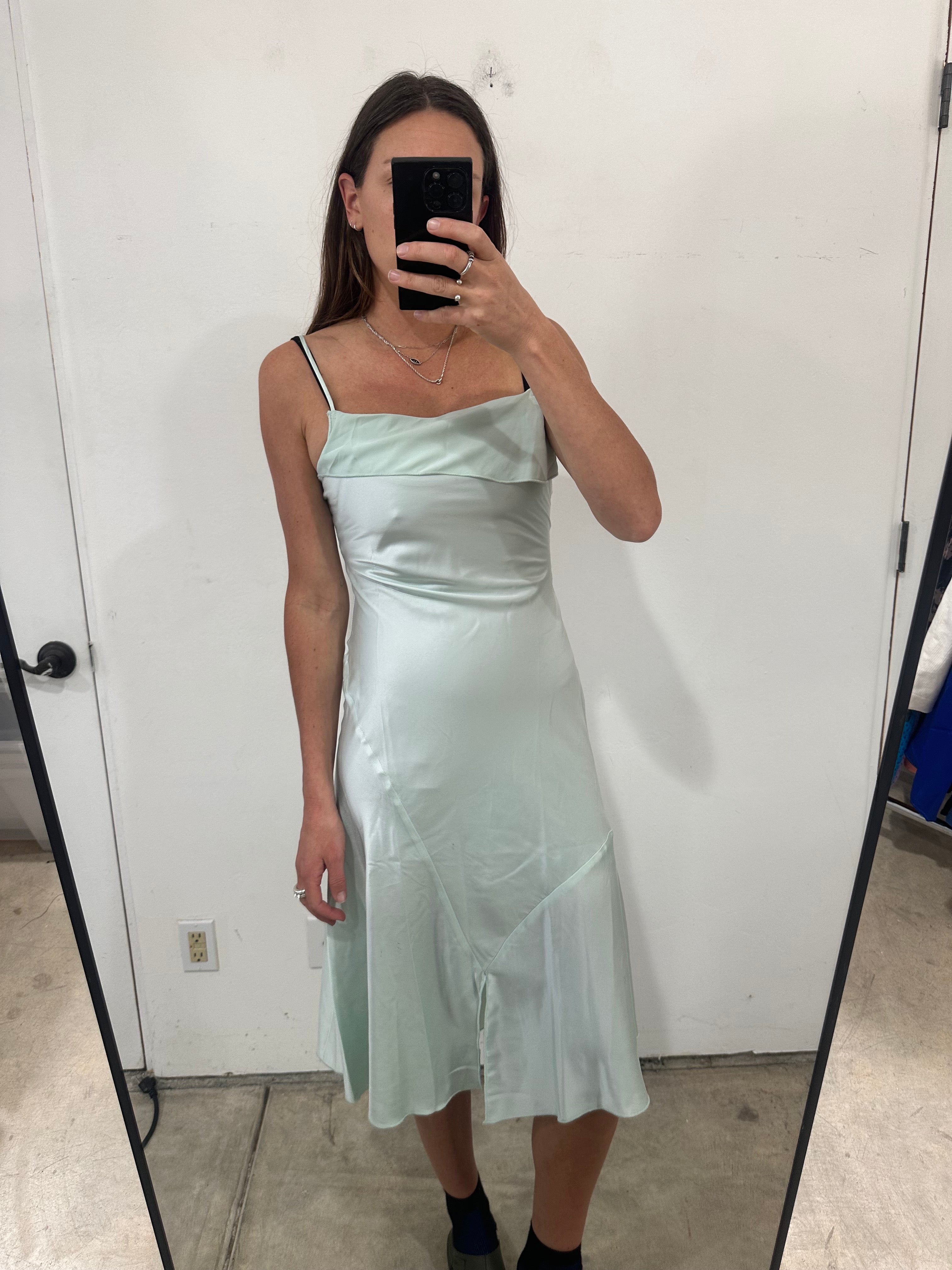 SAMPLE - SILK ASYMMETRICAL TANK DRESS - LIGHT MINT