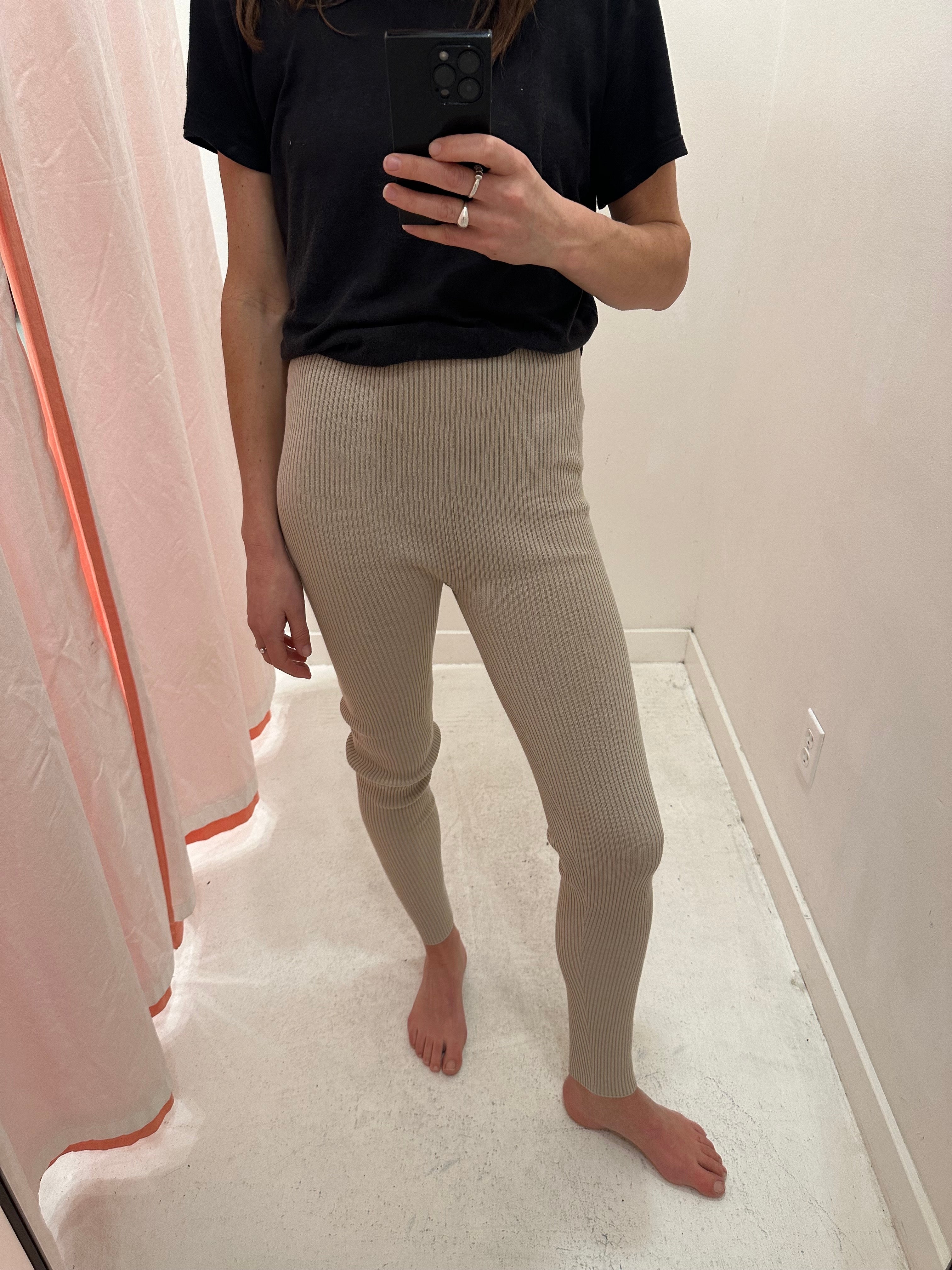 COTTON RIB LEGGINGS - BEIGE