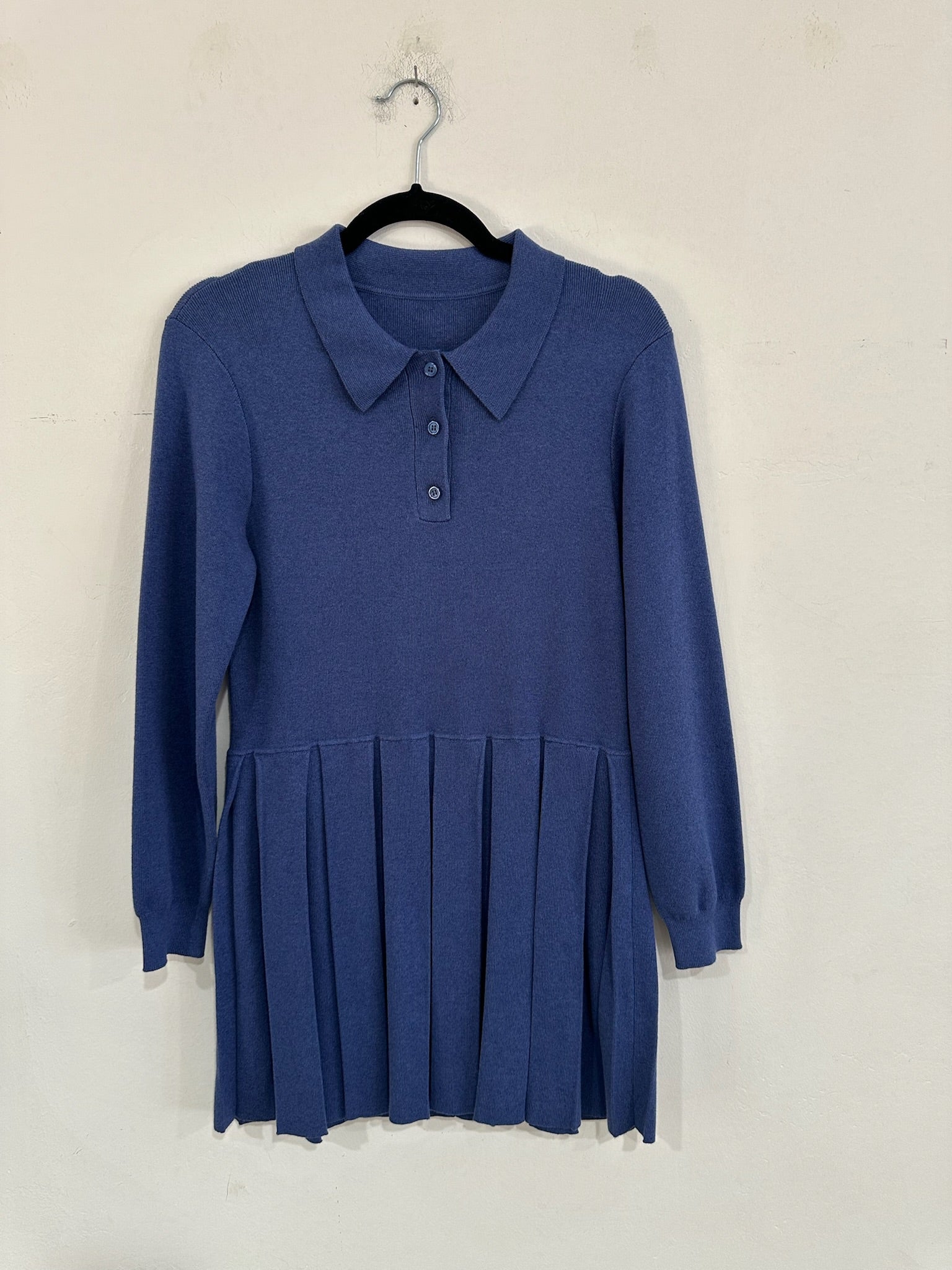 SAMPLE - KNIT POLO DRESS - BLUE STEEL