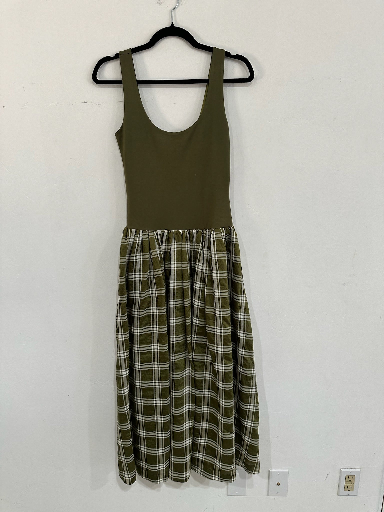 SAMPLE - MIXED FABRIC DRESS - GREEN PLAID