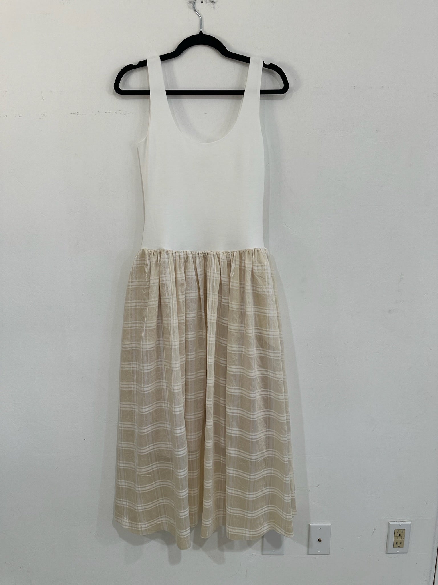SAMPLE - MIXED FABRIC DRESS - CREAM PLAID