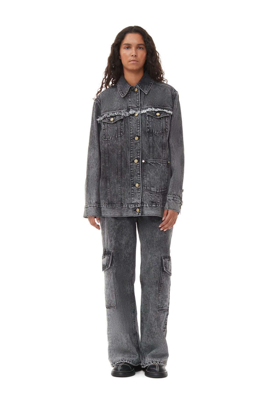 SNOW WASHED DENIM OVERSIZED JACKET - WASHED BLACK