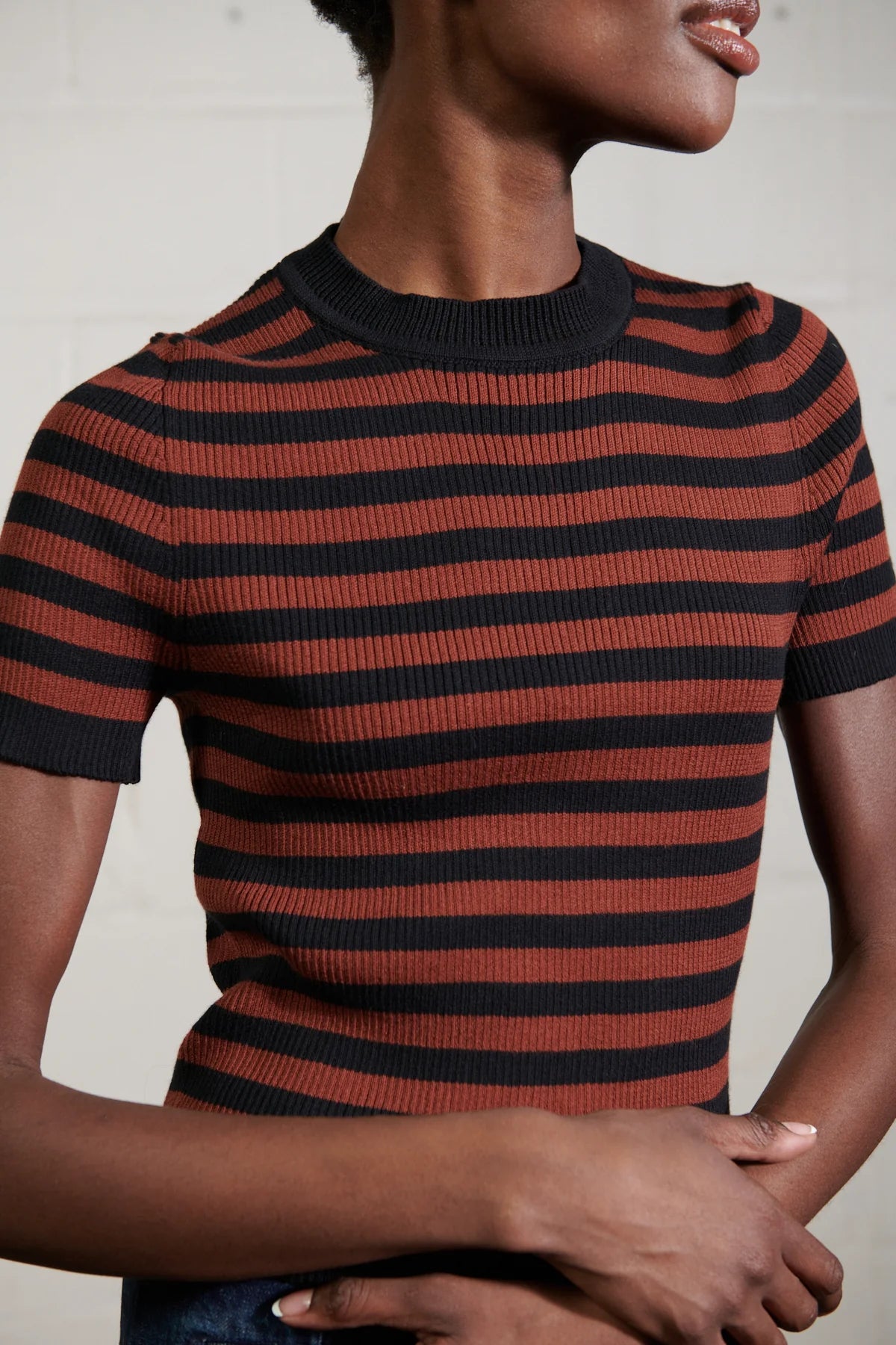 JONES RIBBED TEE - CACAO STRIPE