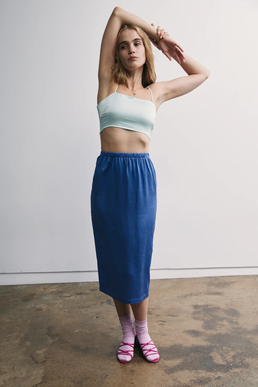 SILK MIDI SKIRT - AQUA