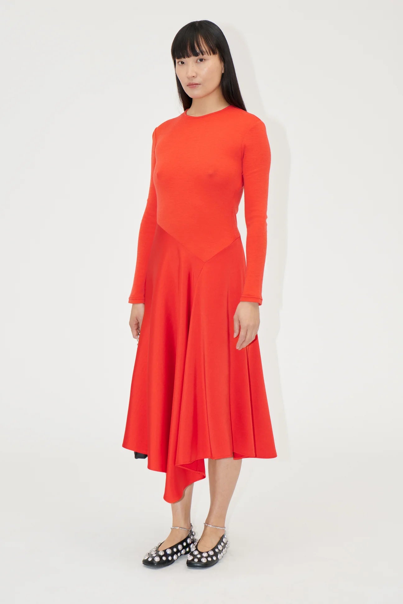 LONG SLEEVE ASYMMETRIC DRESS - BERRY