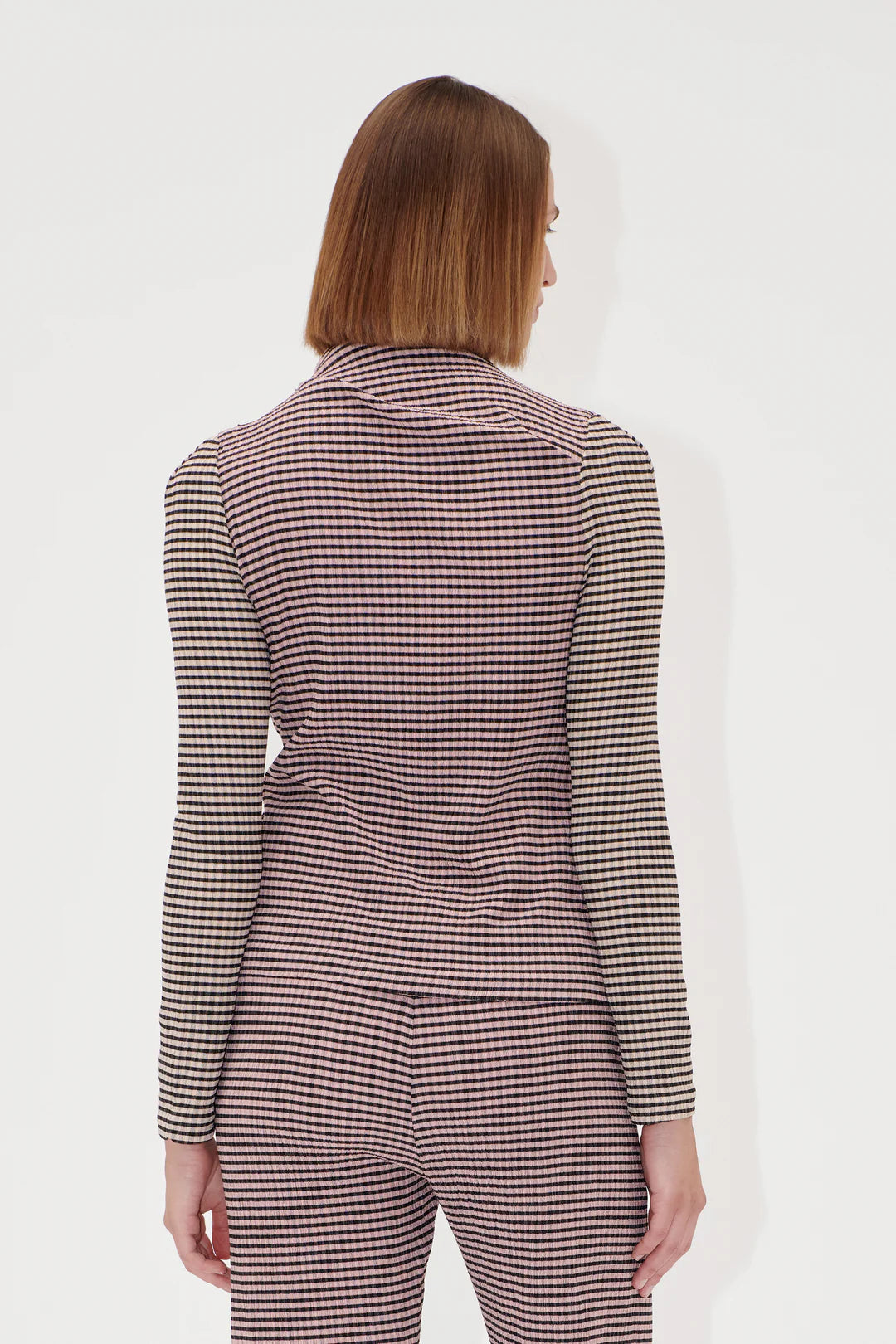 LONG SLEEVE PLEATED SHOULDER TOP - PINK/BLACK