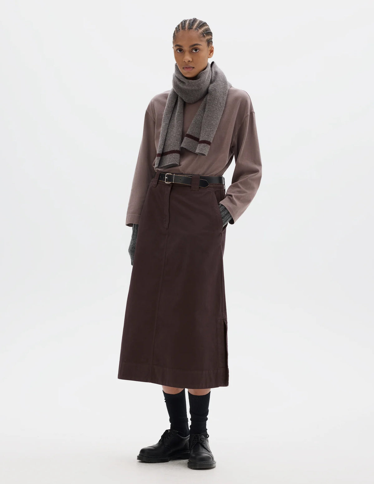 SIDE VENT SKIRT IRREGULAR SPUN COTTON - COCOA