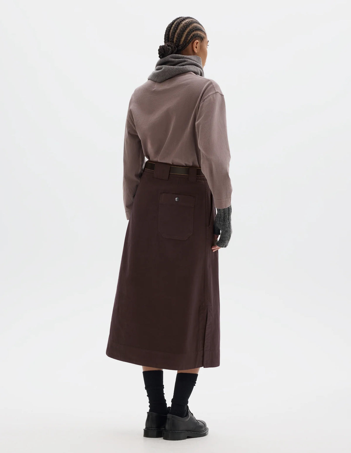 SIDE VENT SKIRT IRREGULAR SPUN COTTON - COCOA