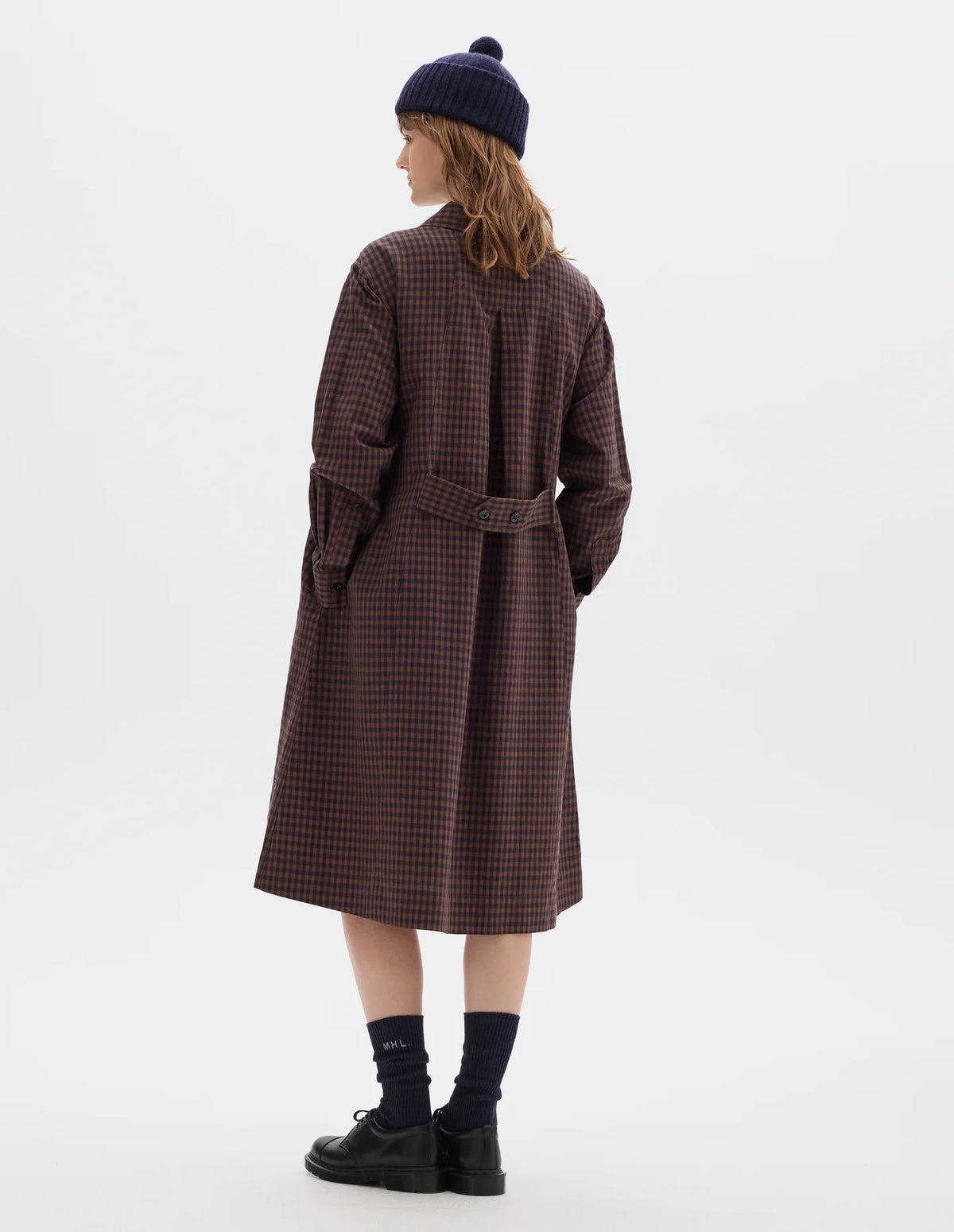 OFFSET PLACKET DRESS - GINGHAM CHESTNUT / INK