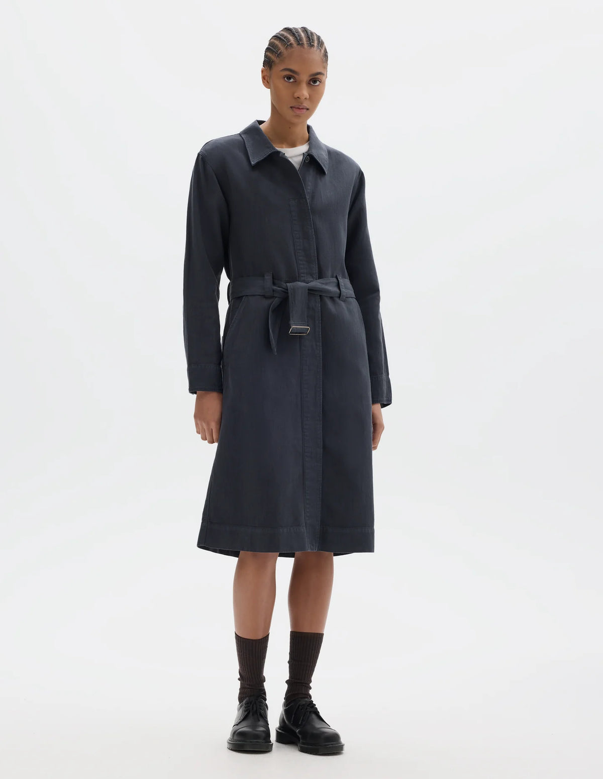 OVERALL DRESS - COTTON LINEN TWILL - NAVY