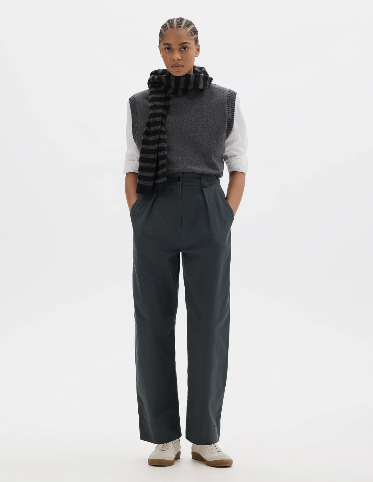 SIMPLE PLEAT TROUSERS SOFT COTTON DRILL - STORM